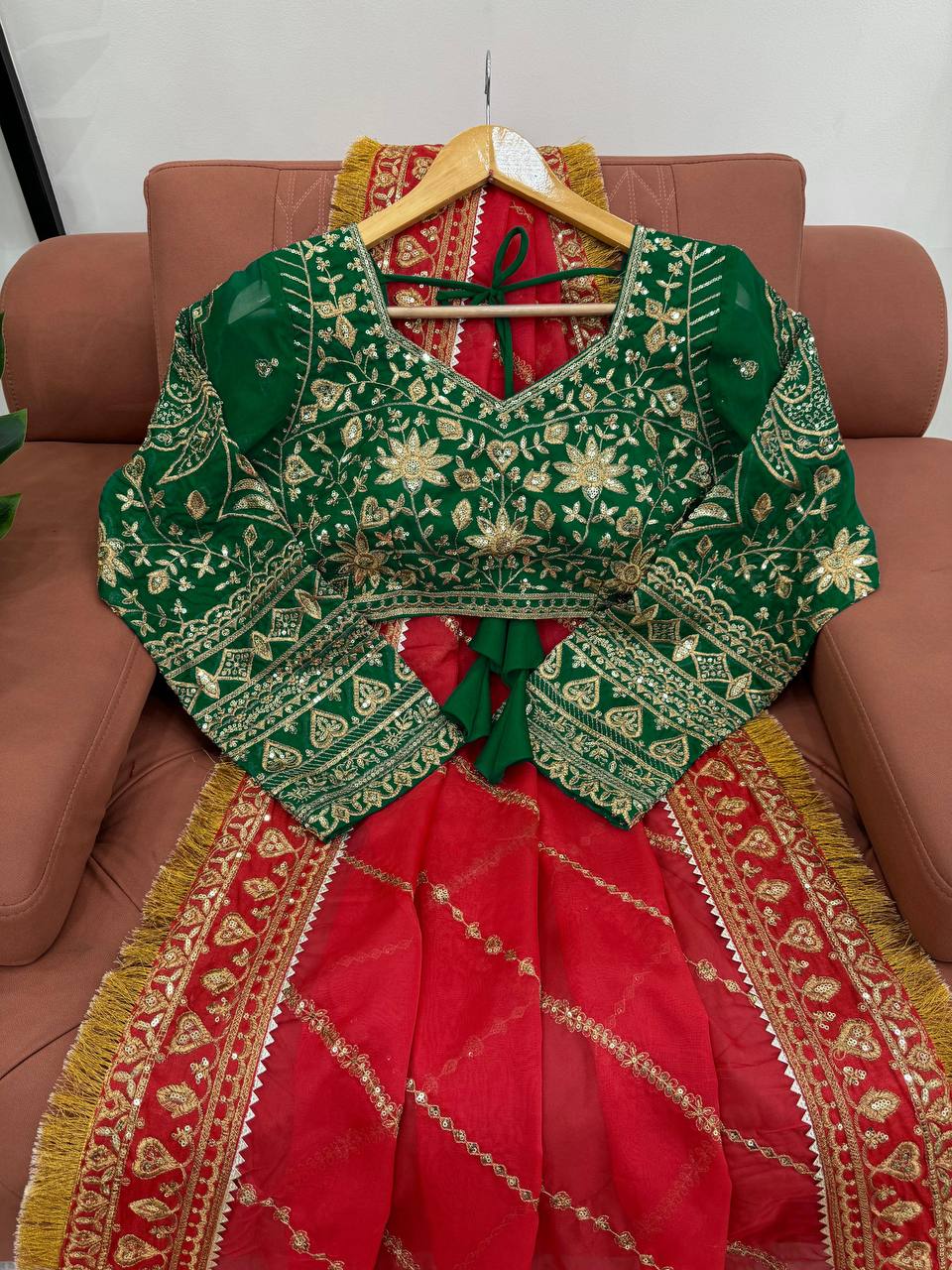 Red Organza Silk With Fancy Lace Saree