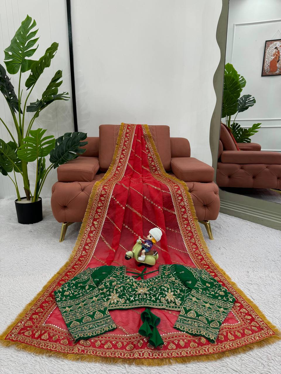 Red Organza Silk With Fancy Lace Saree
