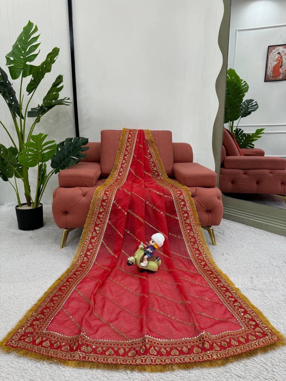 Red Organza Silk With Fancy Lace Saree