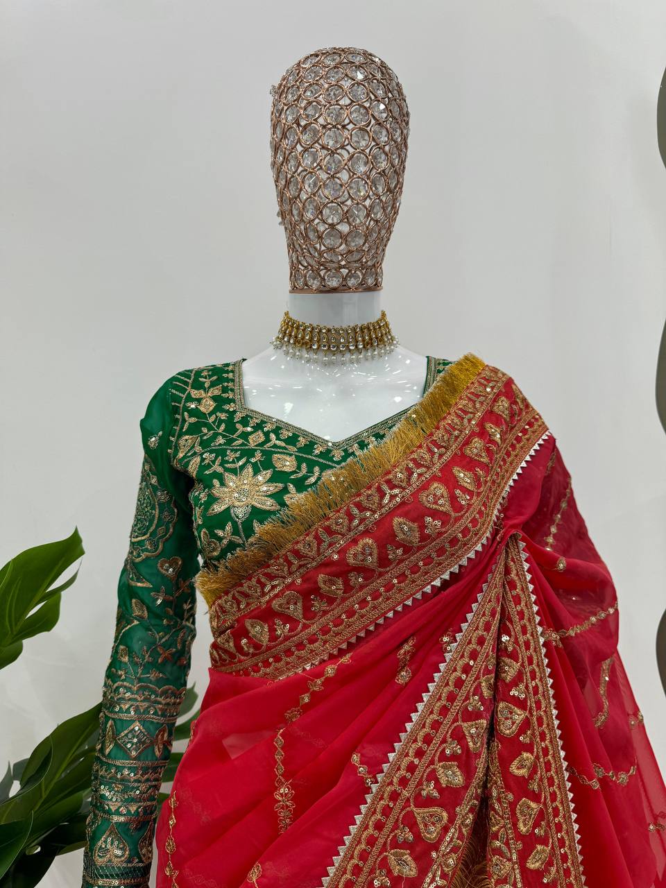 Red Organza Silk With Fancy Lace Saree
