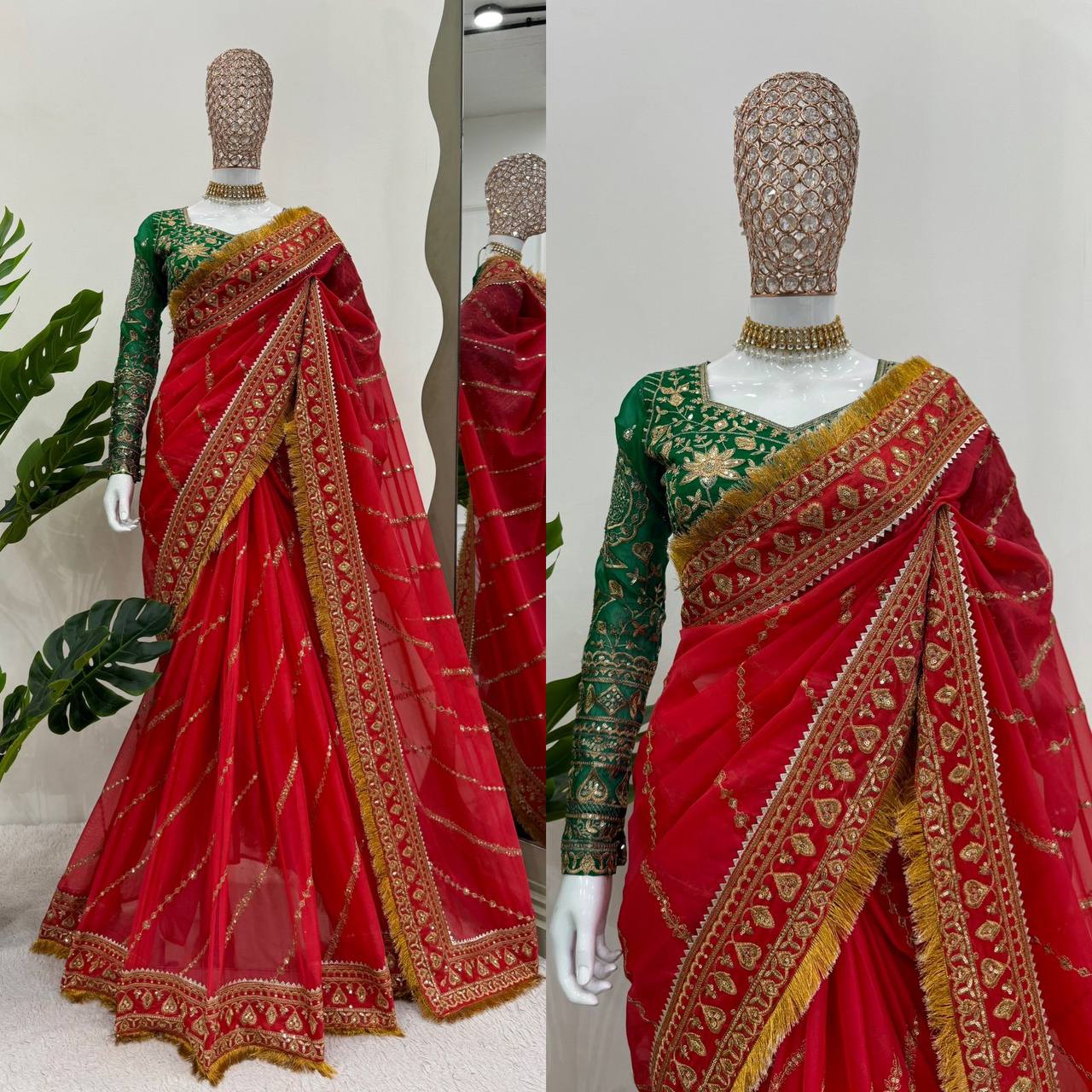 Red Organza Silk With Fancy Lace Saree