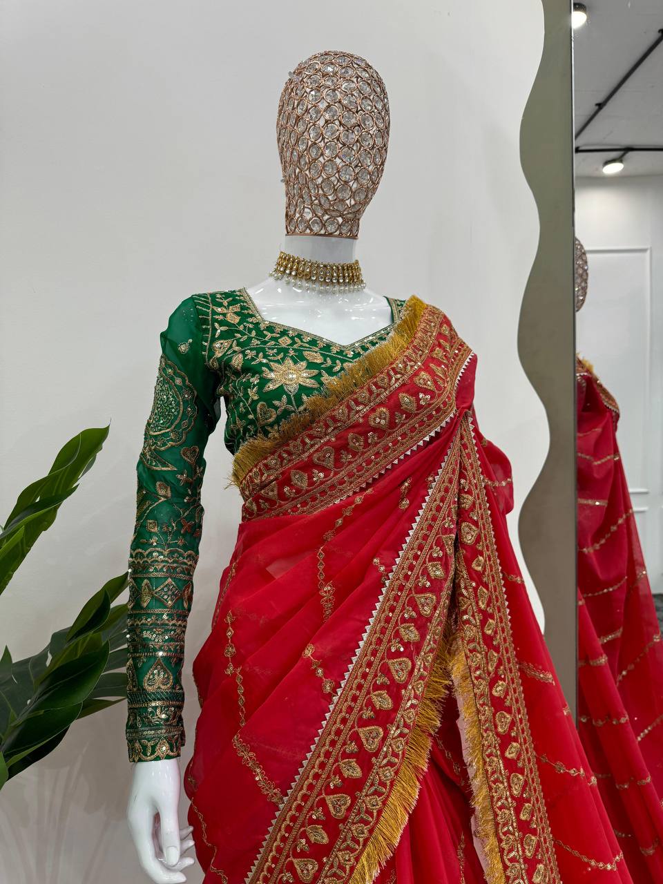 Red Organza Silk With Fancy Lace Saree