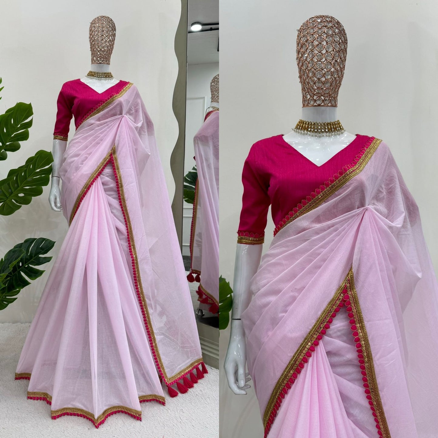 Baby Pink Mul Cotton Saree