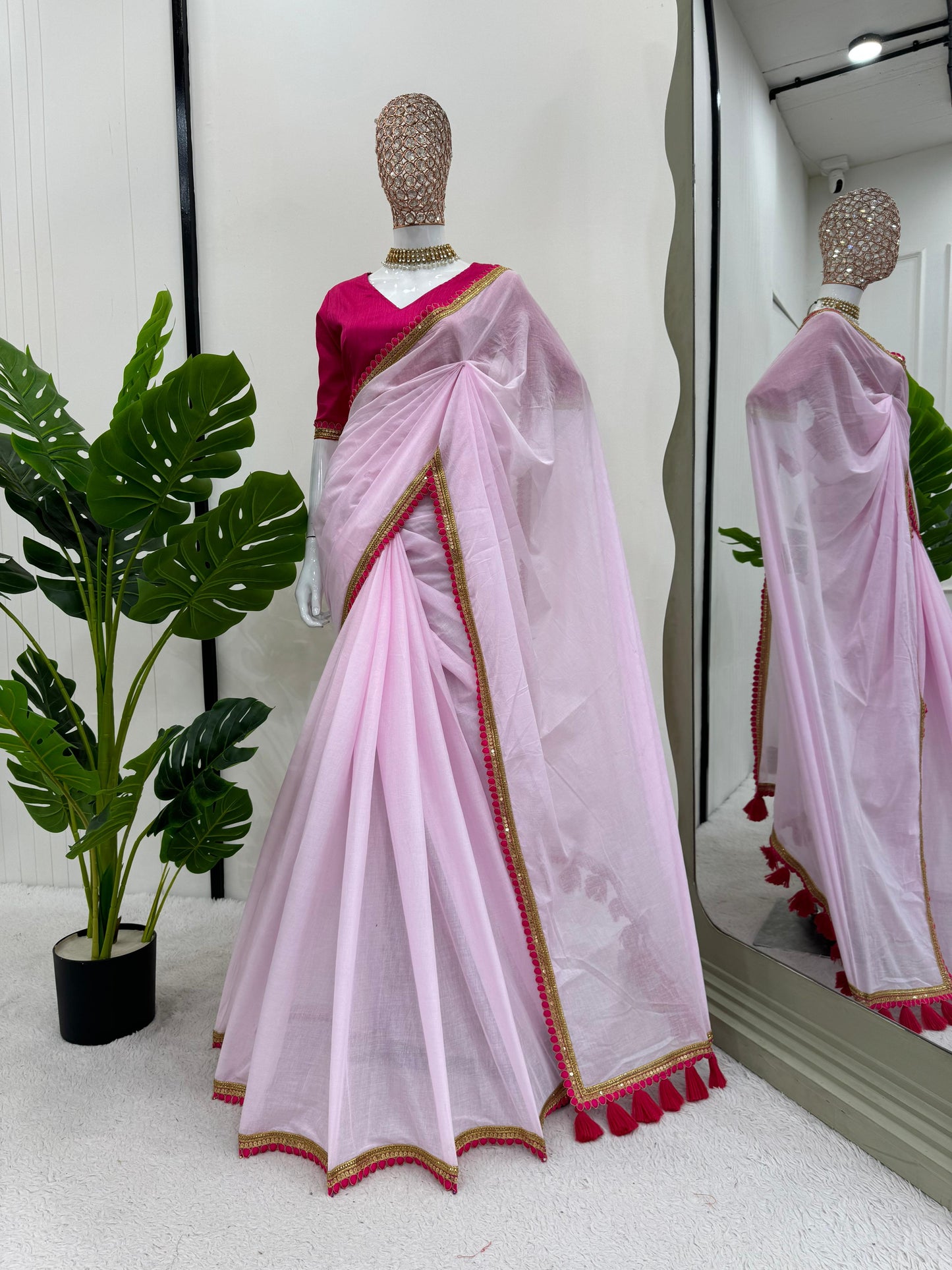 Baby Pink Mul Cotton Saree