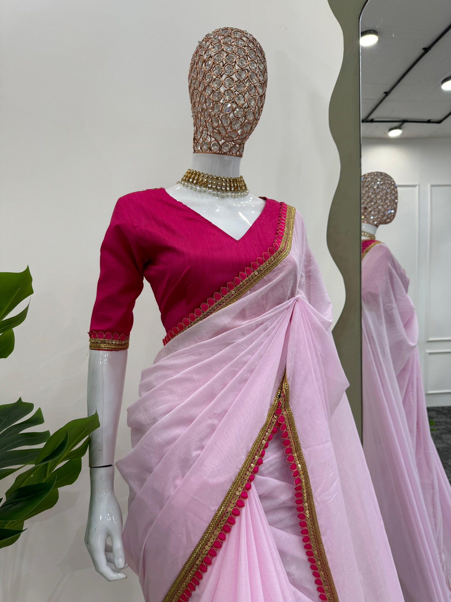 Baby Pink Mul Cotton Saree