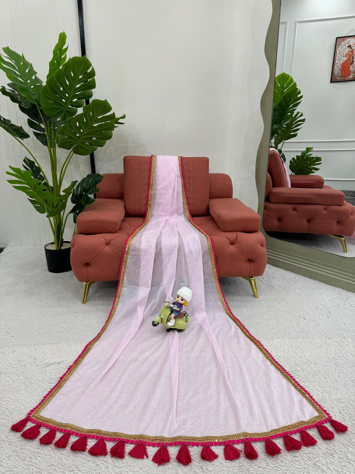 Baby Pink Mul Cotton Saree