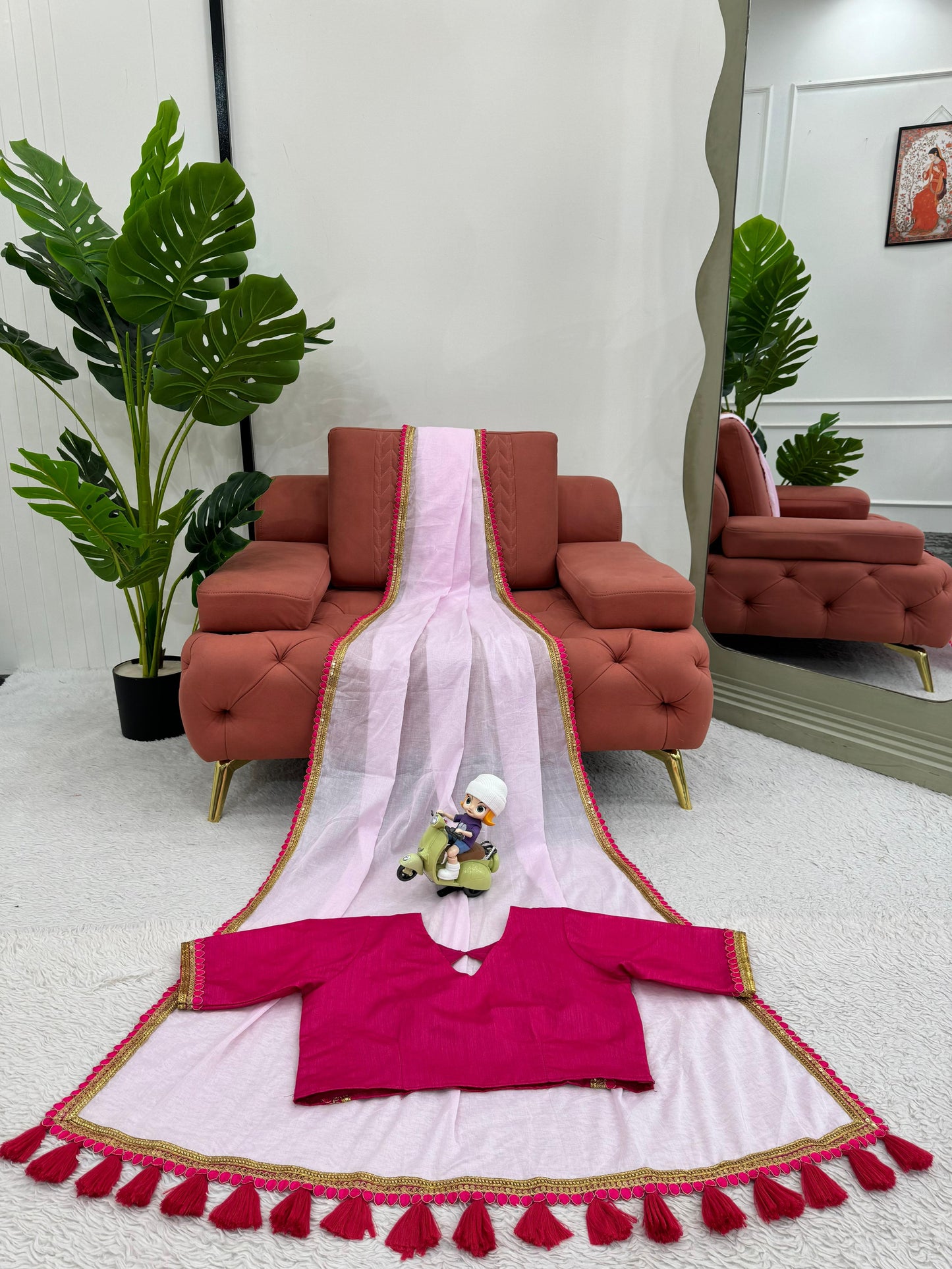 Baby Pink Mul Cotton Saree