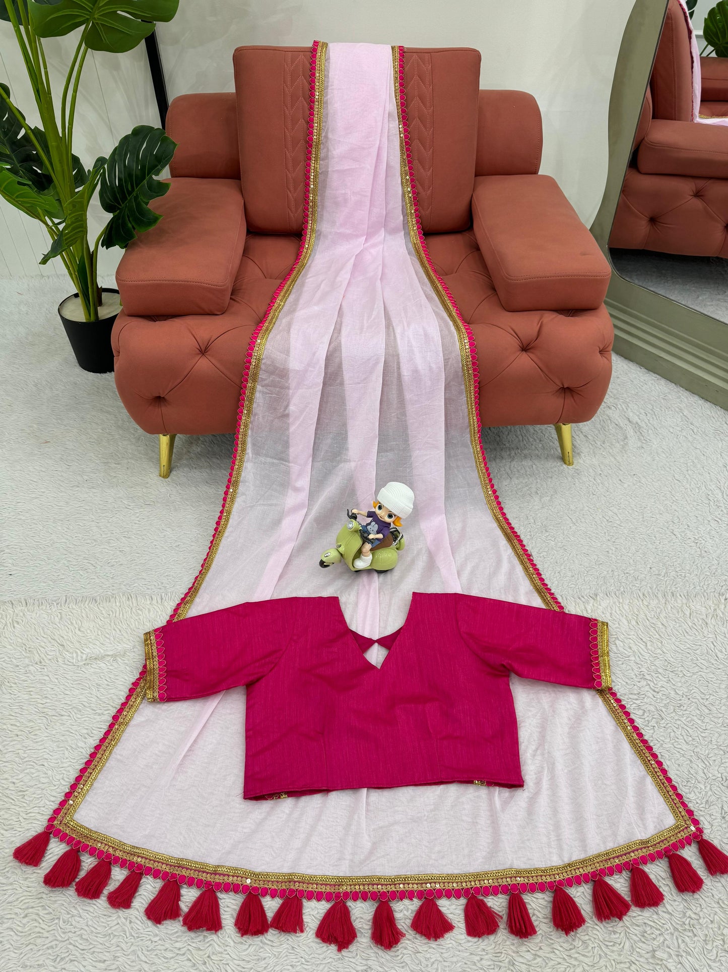 Baby Pink Mul Cotton Saree
