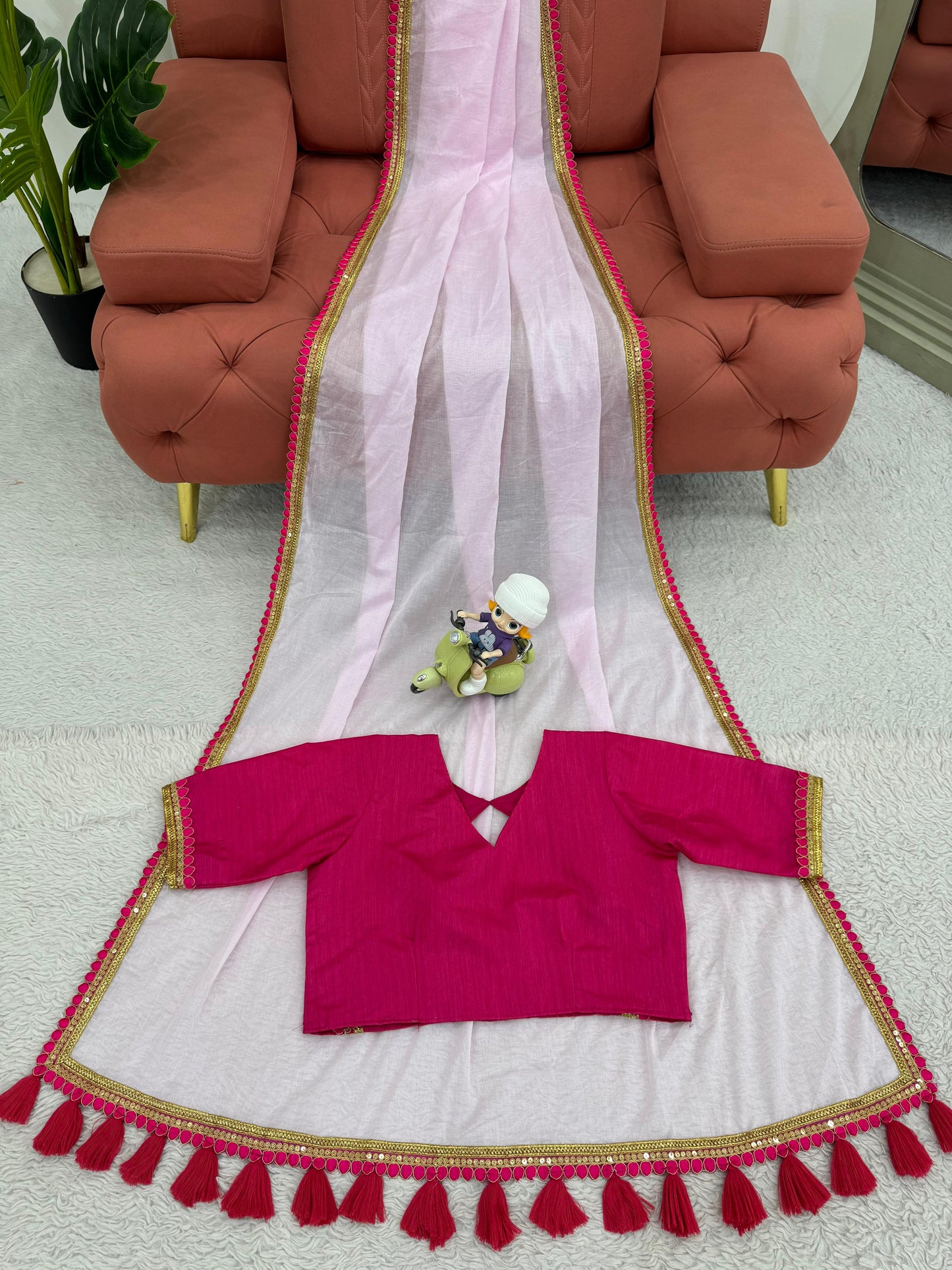 Baby Pink Mul Cotton Saree