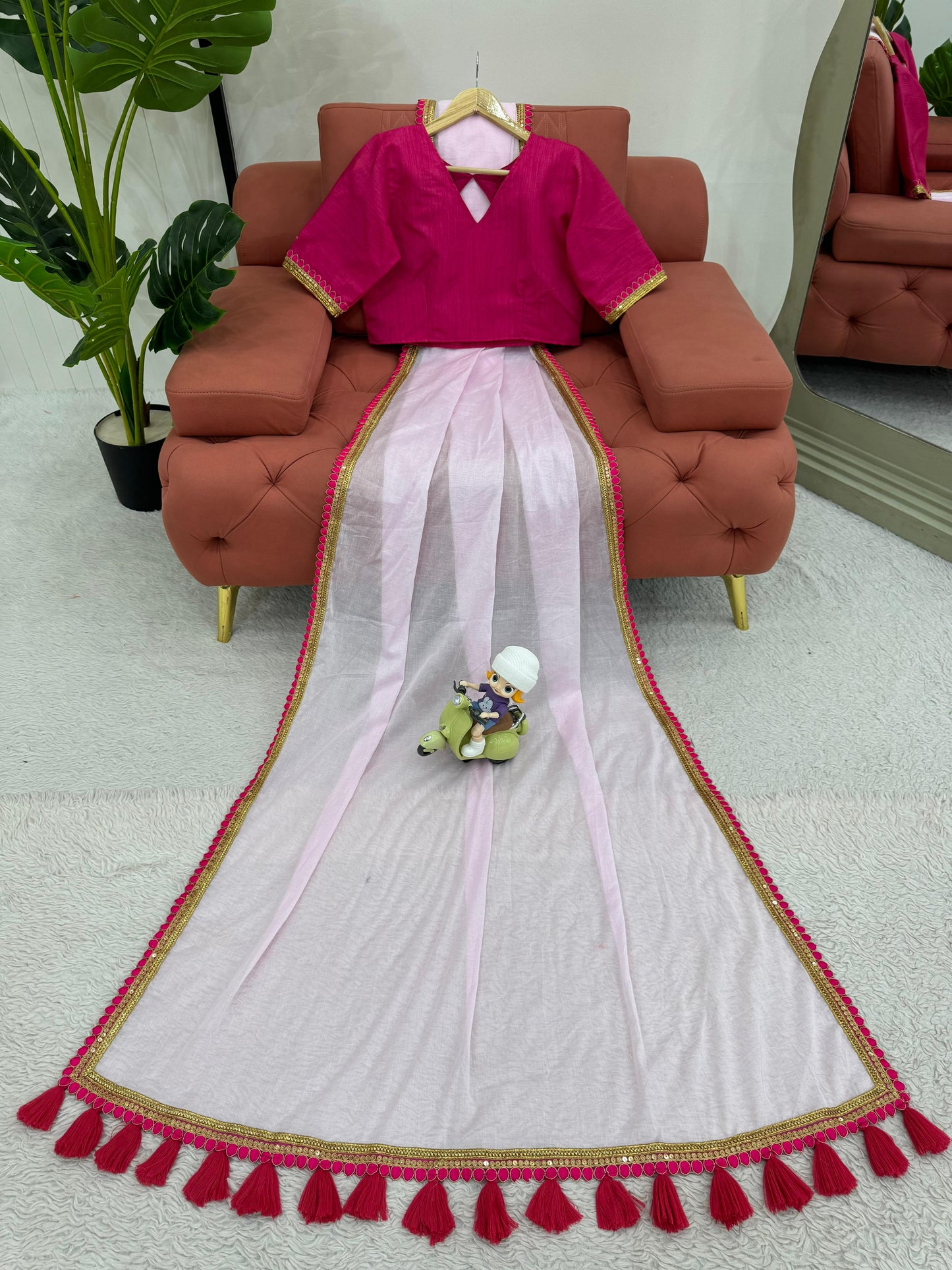 Baby Pink Mul Cotton Saree
