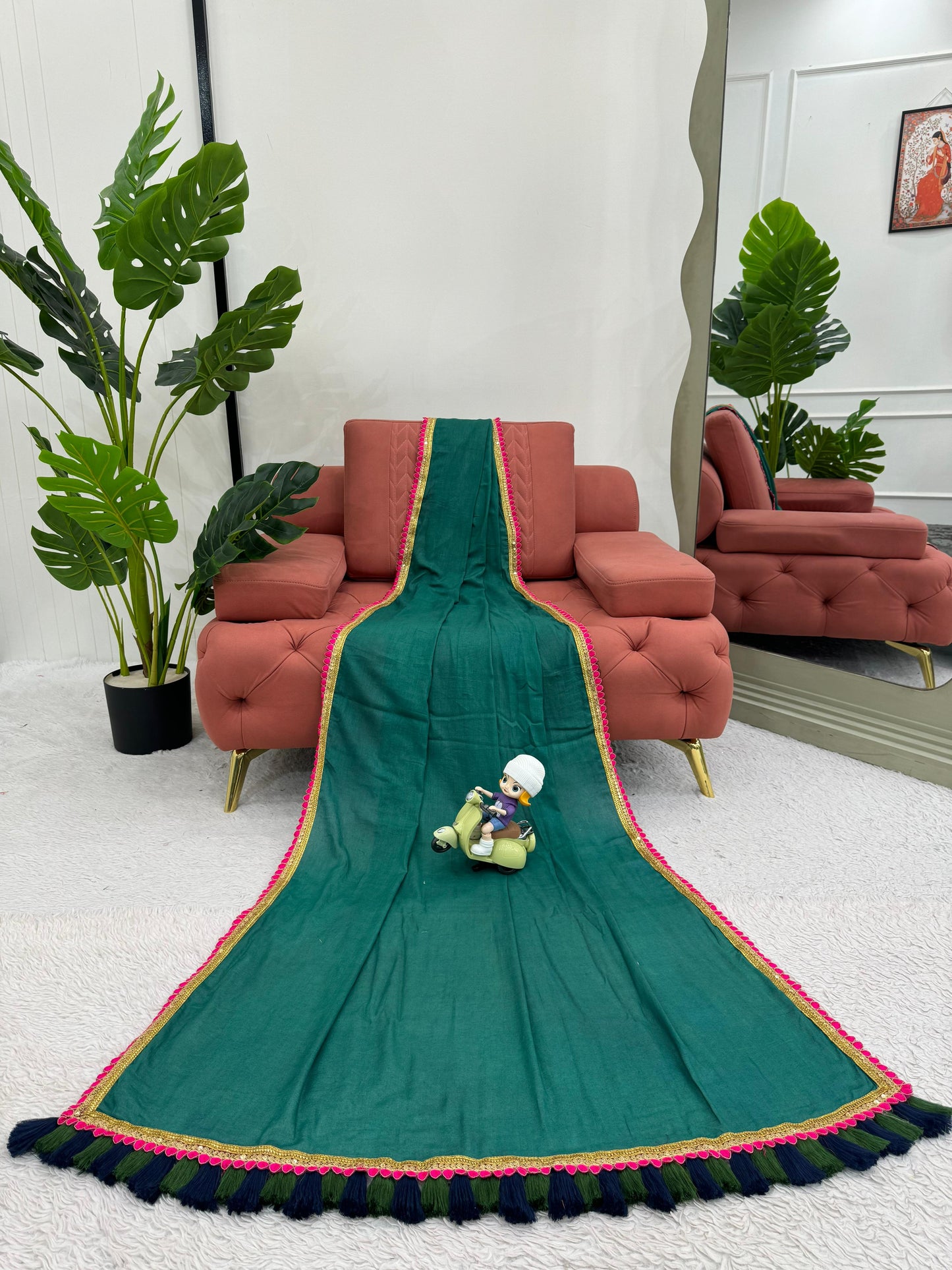 Bottle Green Mul Cotton Saree