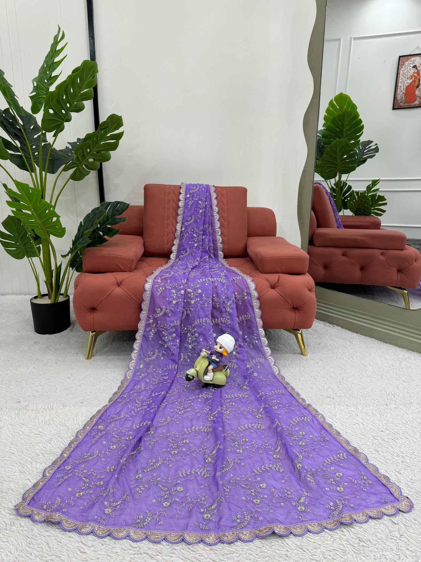 Lavender Heavy Tibby Silk With Coding Work Saree