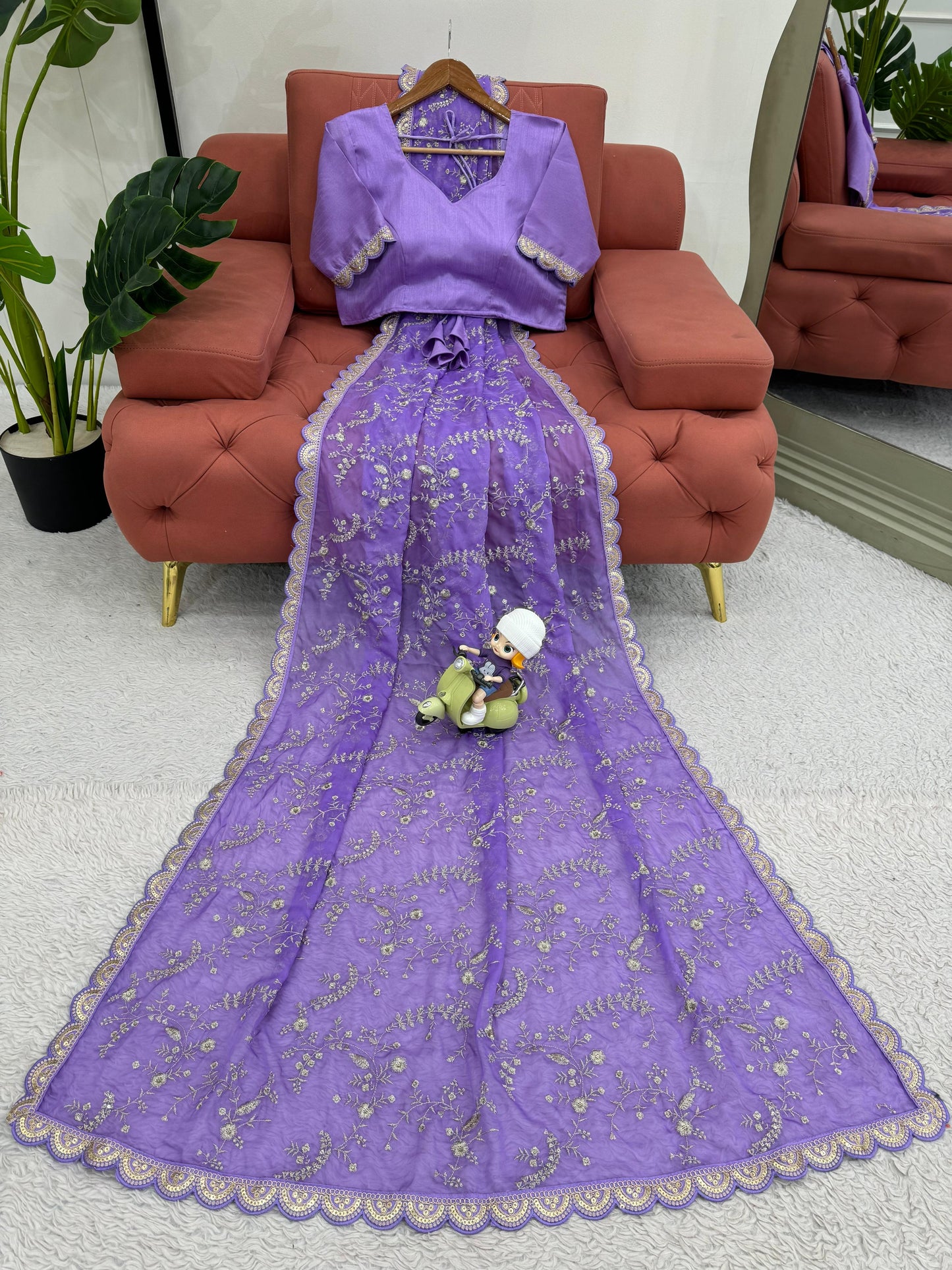 Lavender Heavy Tibby Silk With Coding Work Saree