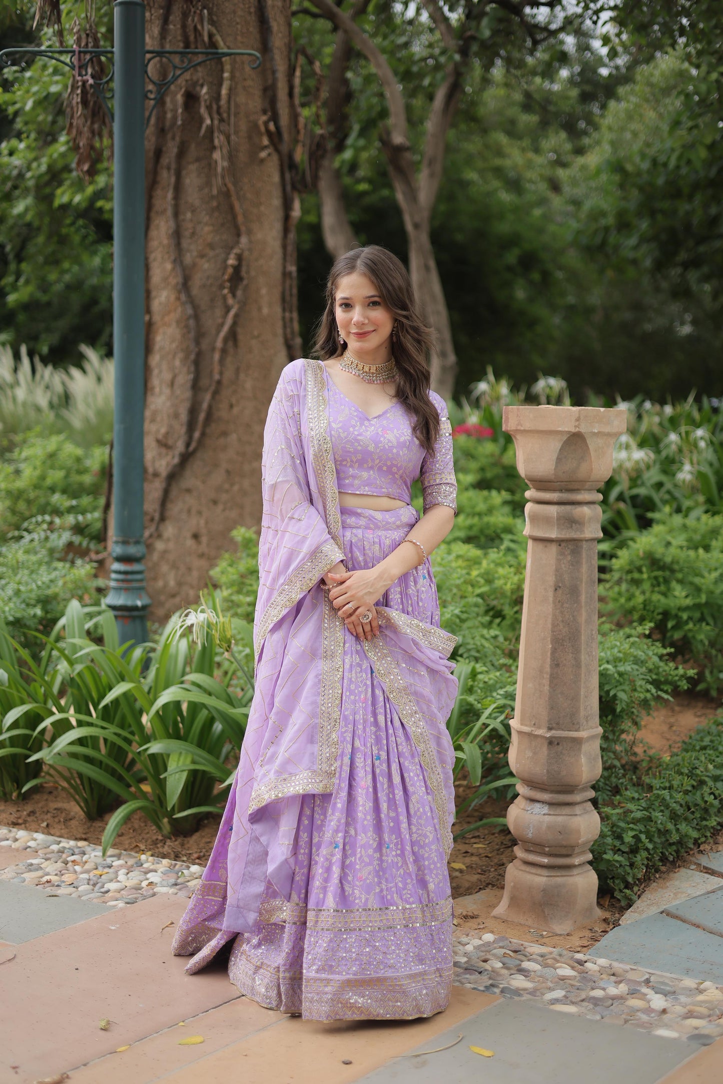 Golden Embroidered Sequins work With Viscose Jacquard Lehenga