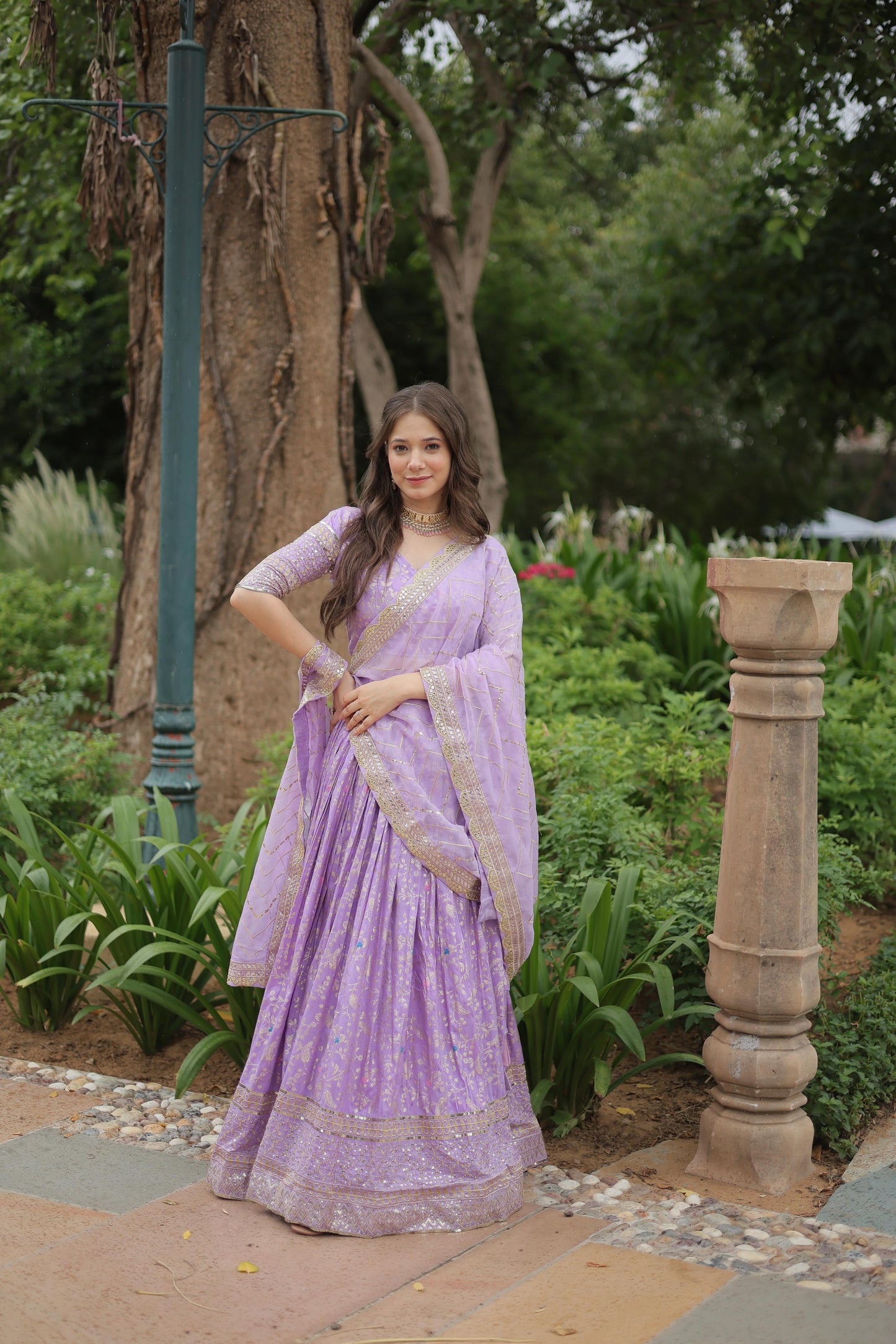 Golden Embroidered Sequins work With Viscose Jacquard Lehenga