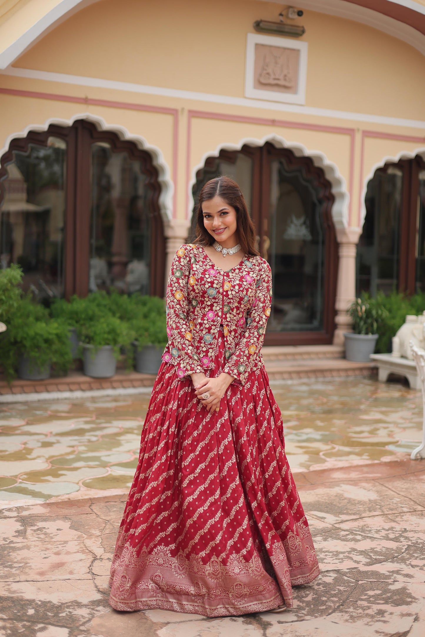 Pure Viscose Jequard With Embroidered Work Lehenga With Top