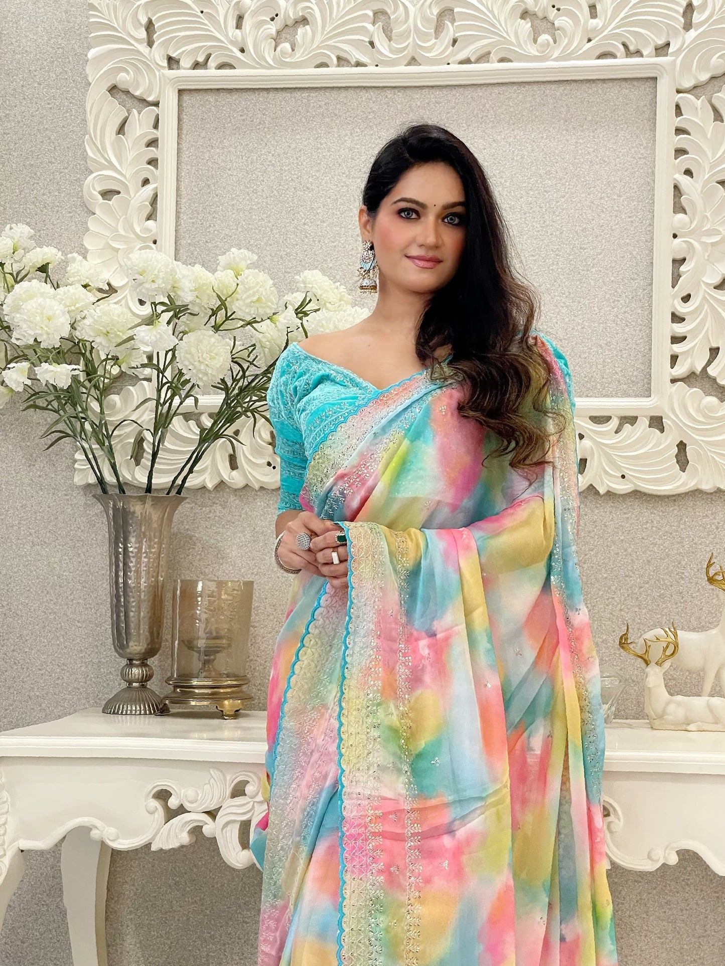 Pure Soft Rangoli Silk With Prism Print Saree