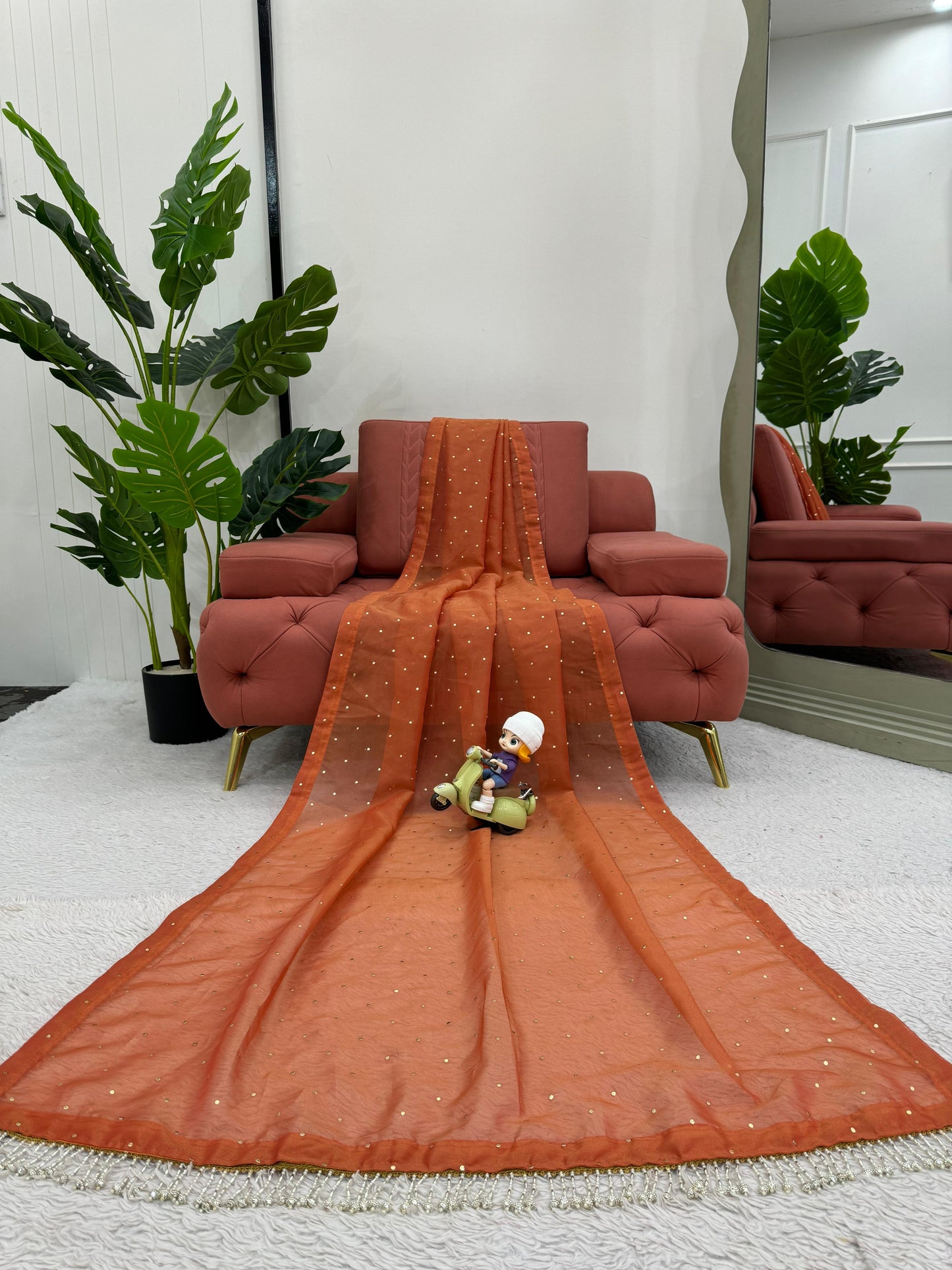 Orange Chimar Tissue Silk Saree