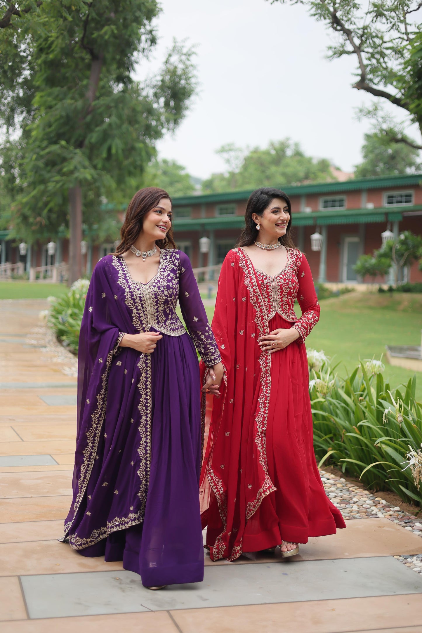 Faux Blooming Multi & Zari Embroidered Work Gown With Dupatta
