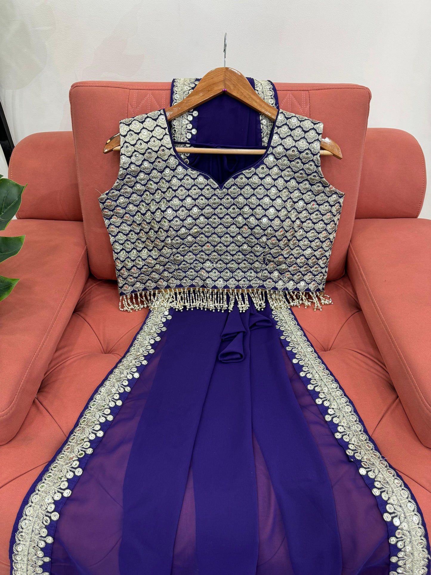 Dark Blue Heavy Georgette With Embroidery Saree