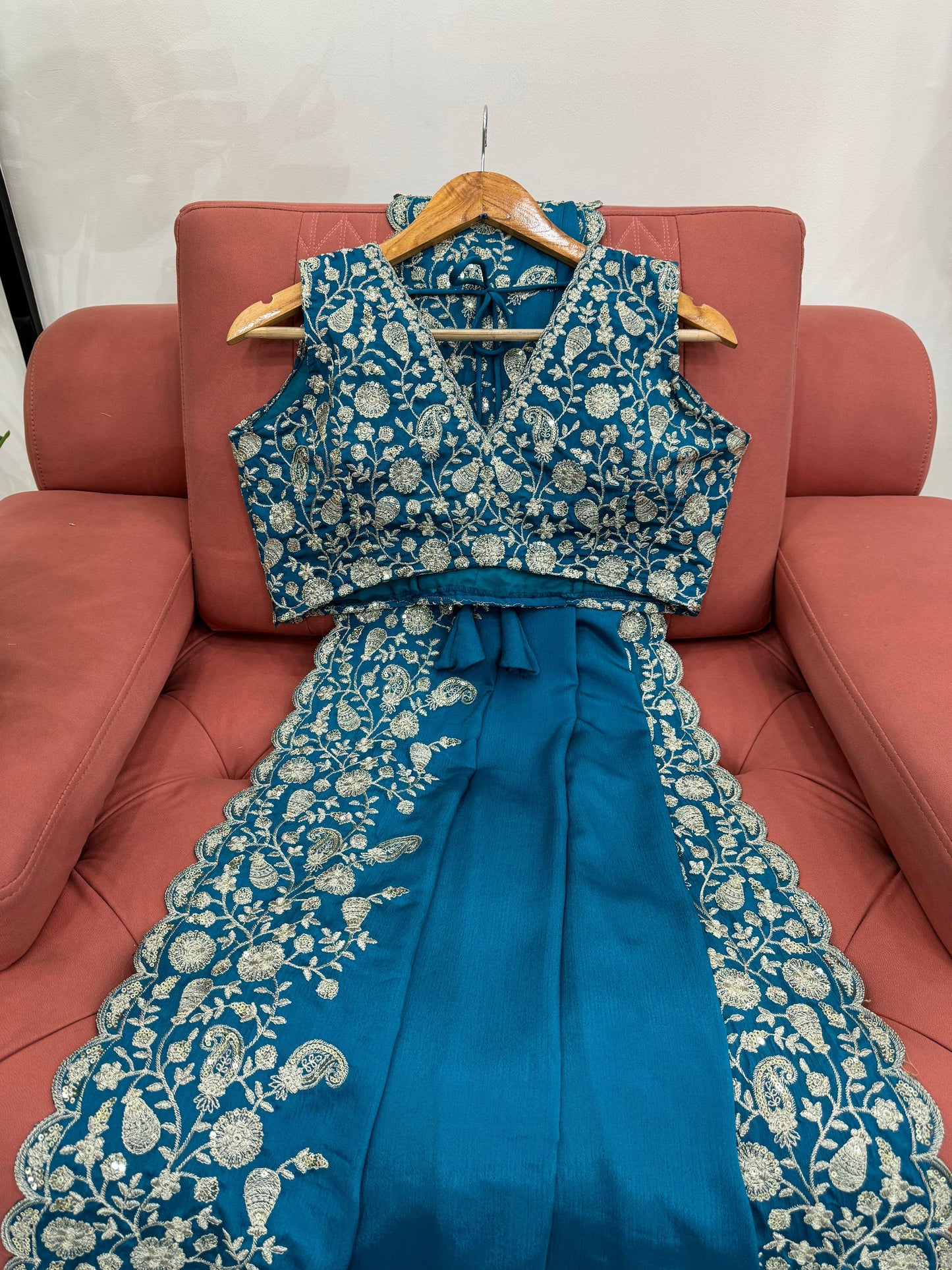 Blue Heavy Chinon Thread & Sequence Work Saree