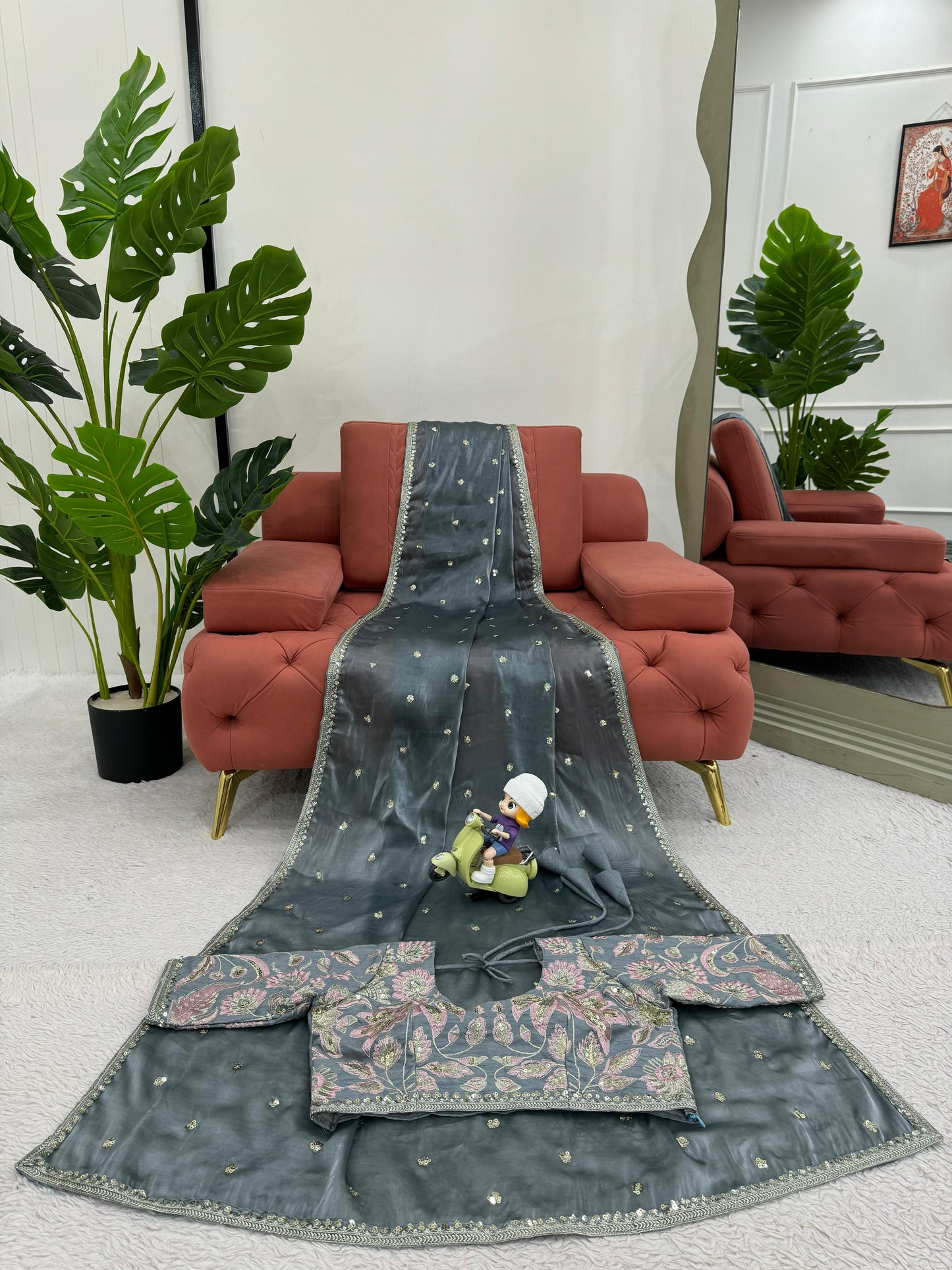 Gray Jimmy Chu Sequins Work Saree