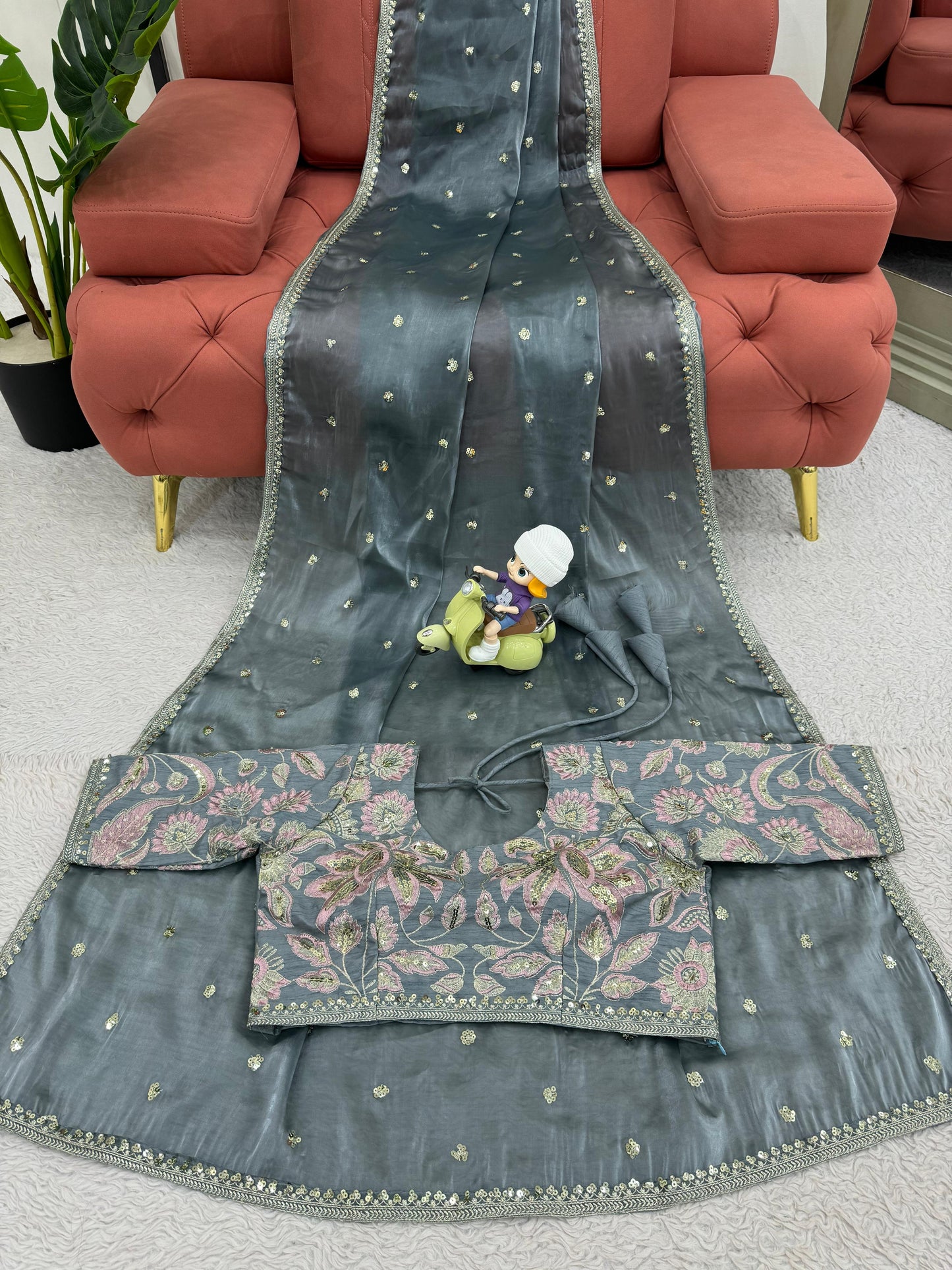 Gray Jimmy Chu Sequins Work Saree