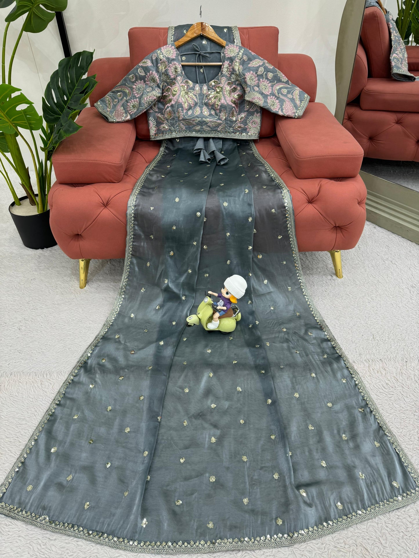 Gray Jimmy Chu Sequins Work Saree