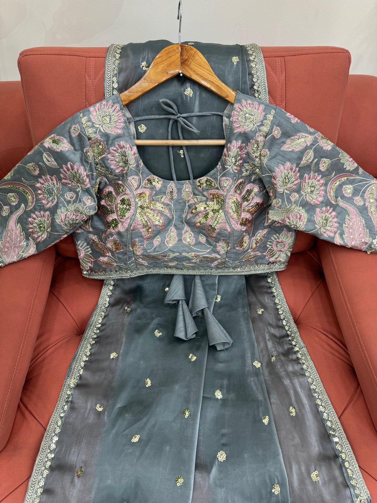 Gray Jimmy Chu Sequins Work Saree