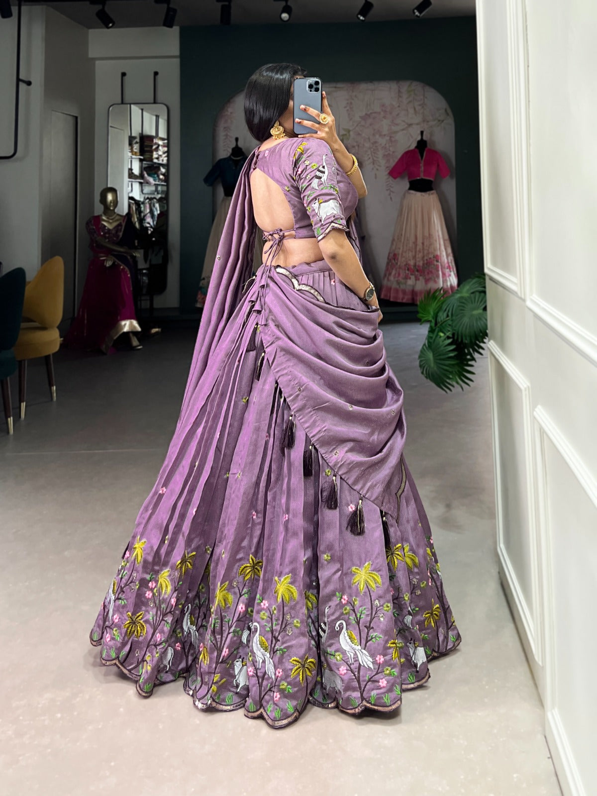 Lavender Vichitra Simmer Sequins Embroidery Work Lehenga
