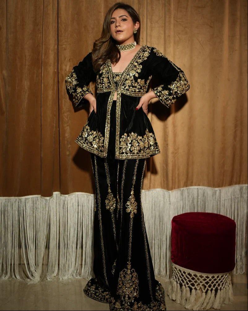 Black Velvet with Thread Embroidery Work 3pc Set