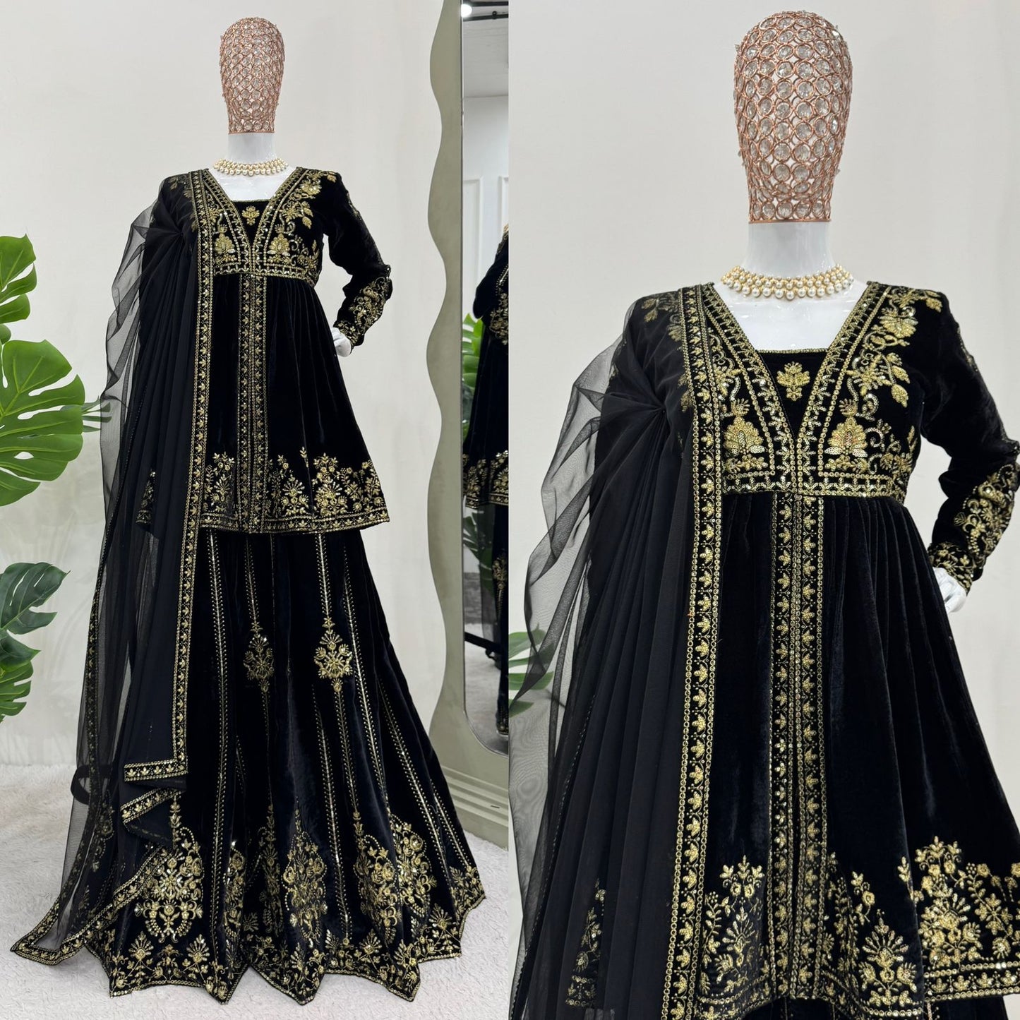 Black Velvet with Thread Embroidery Work 3pc Set