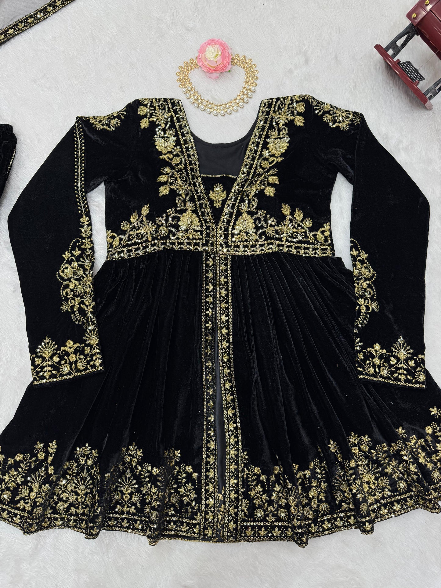 Black Velvet with Thread Embroidery Work 3pc Set