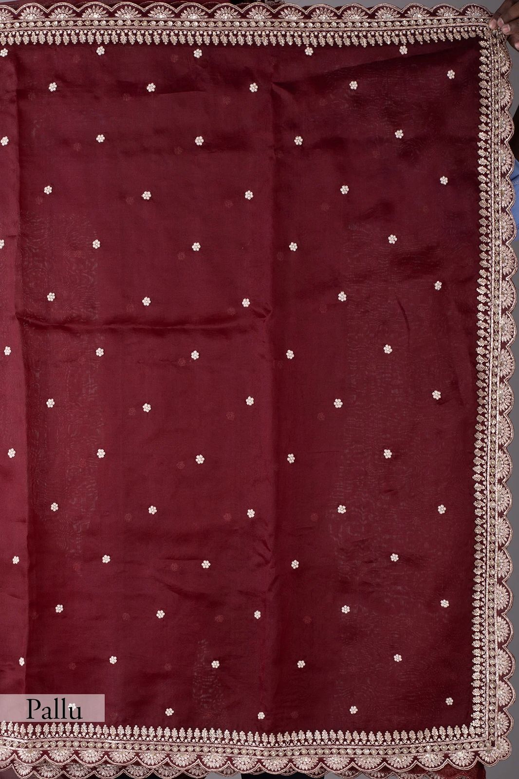 Maroon Heavy Tibby Silk Sequins Embroidery Saree