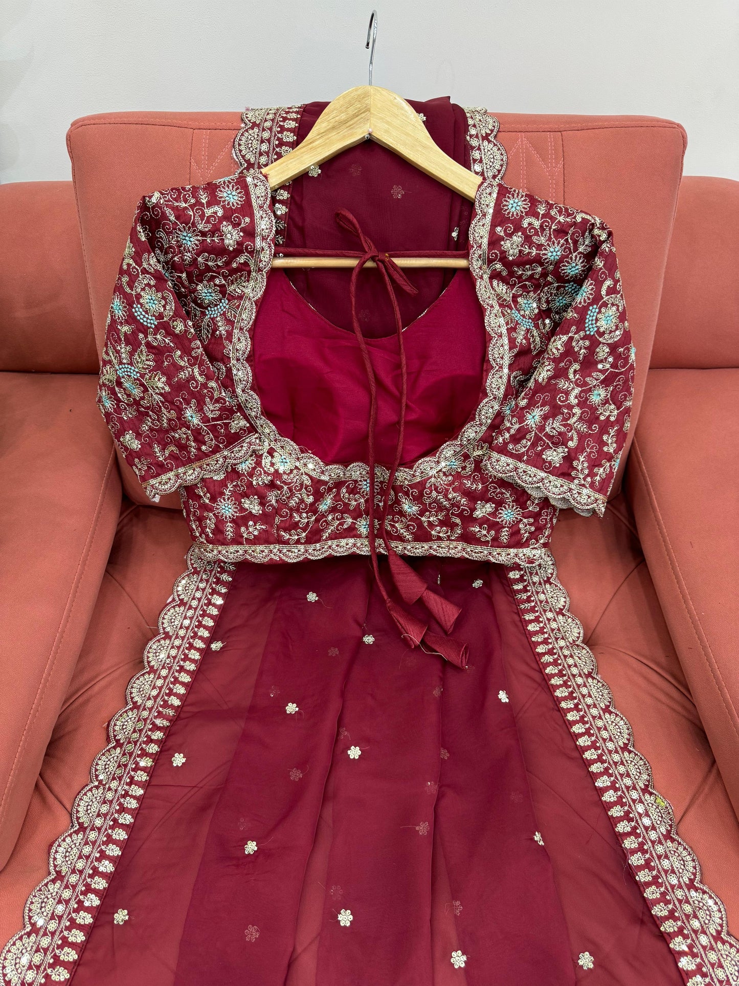 Maroon Heavy Tibby Silk Sequins Embroidery Saree