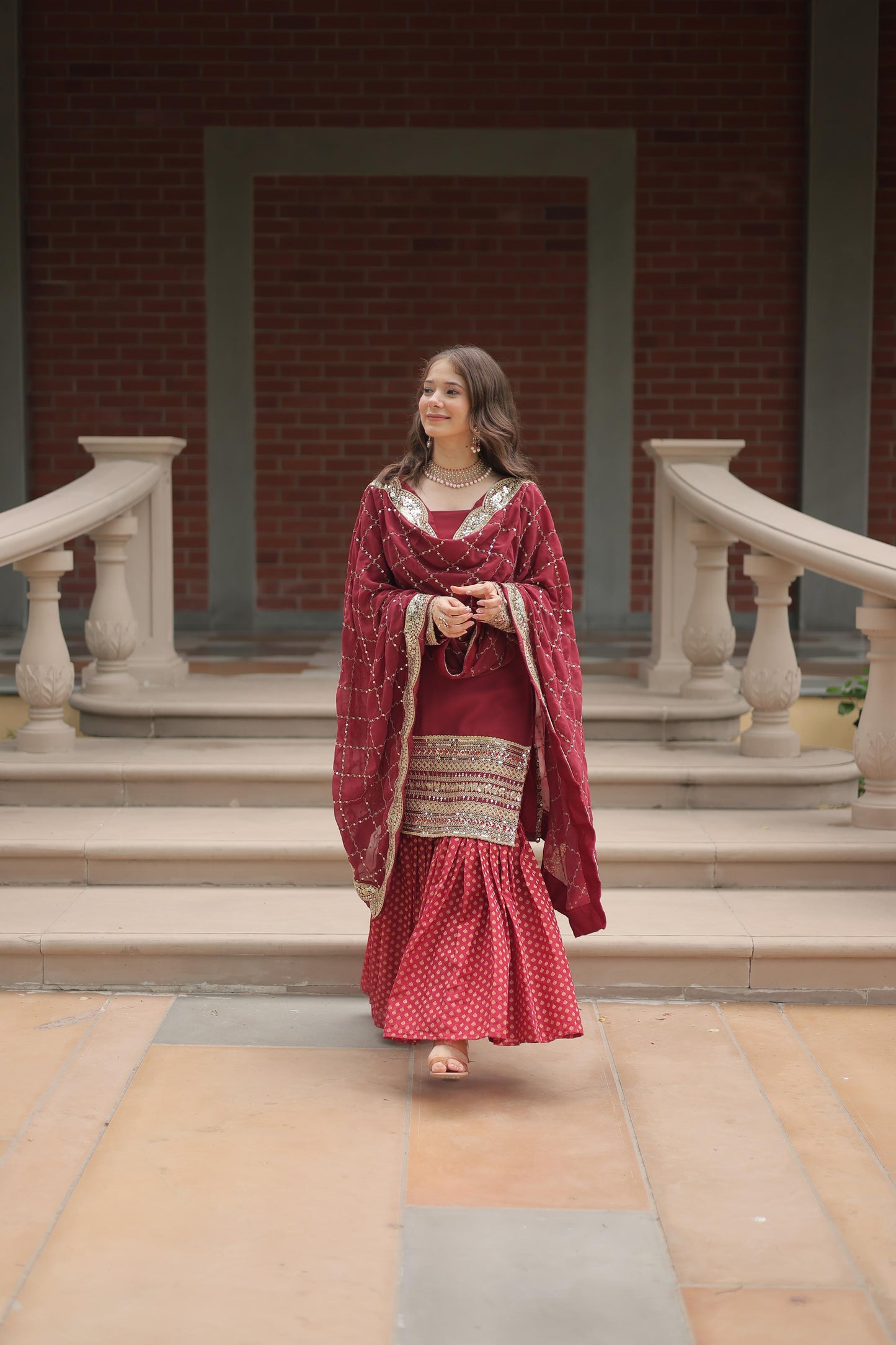 Faux Georgette With Thread Embroidered Work Sharara Suit