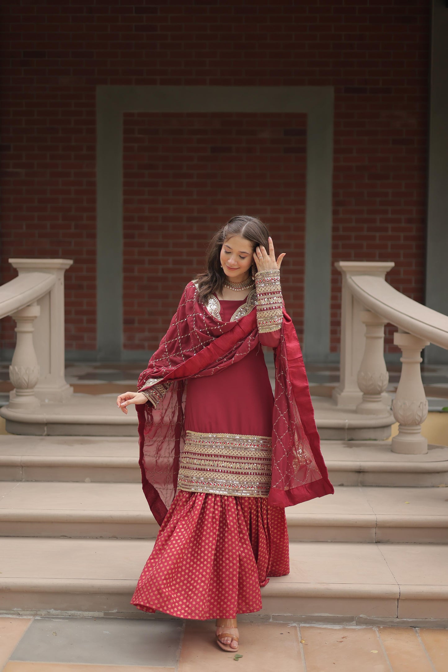 Faux Georgette With Thread Embroidered Work Sharara Suit