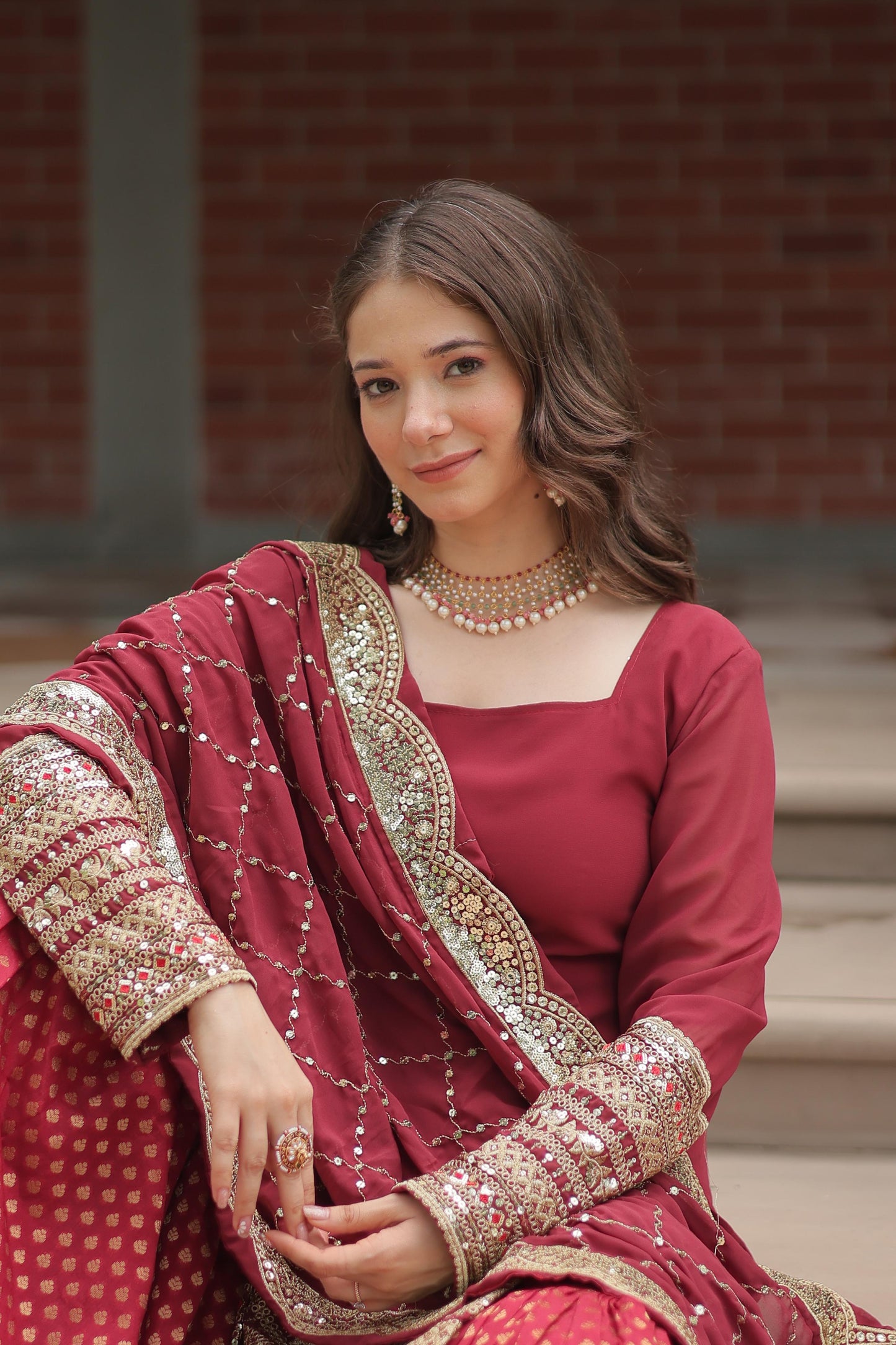 Faux Georgette With Thread Embroidered Work Sharara Suit