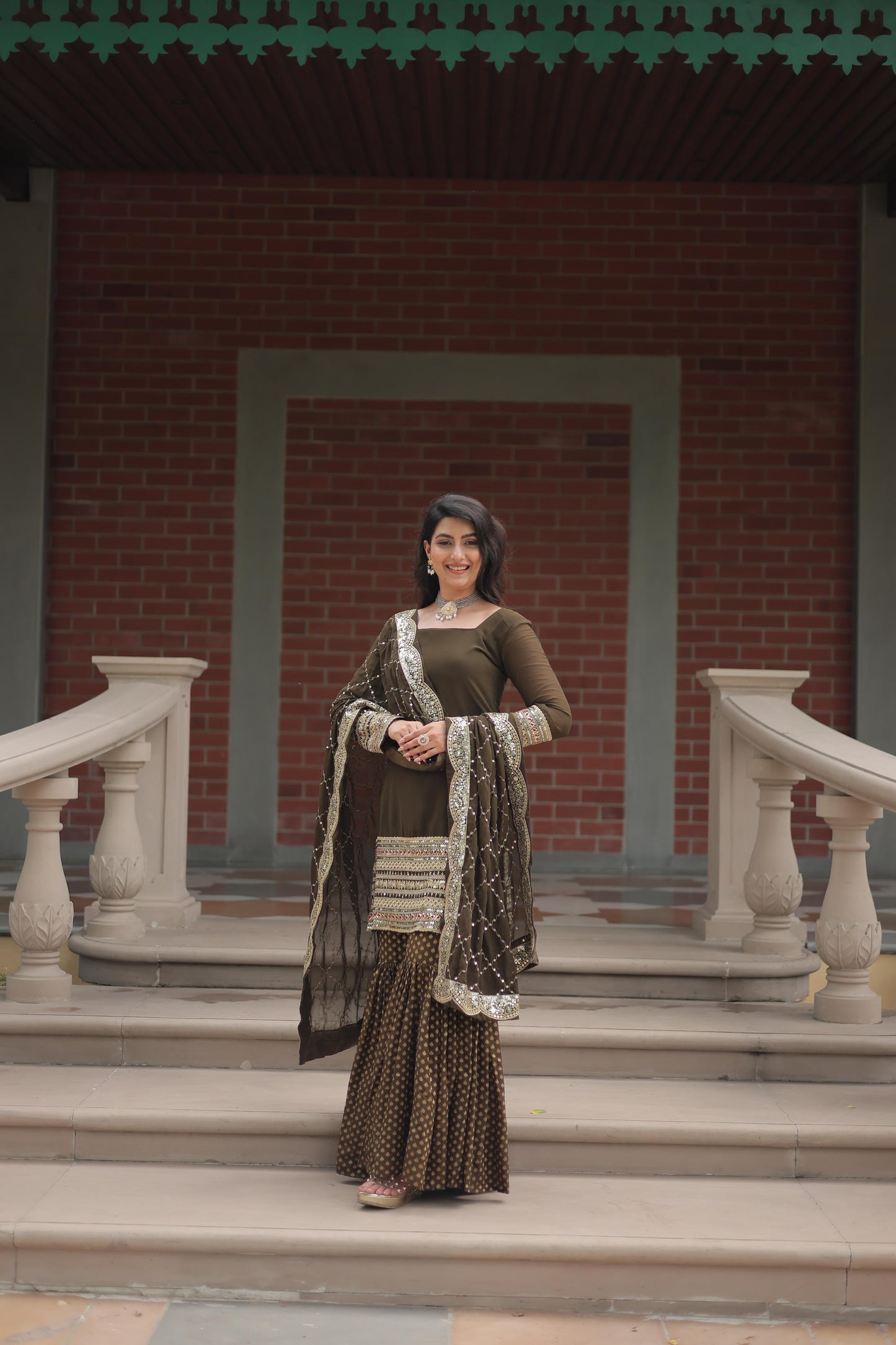 Faux Georgette With Thread Embroidered Work Sharara Suit
