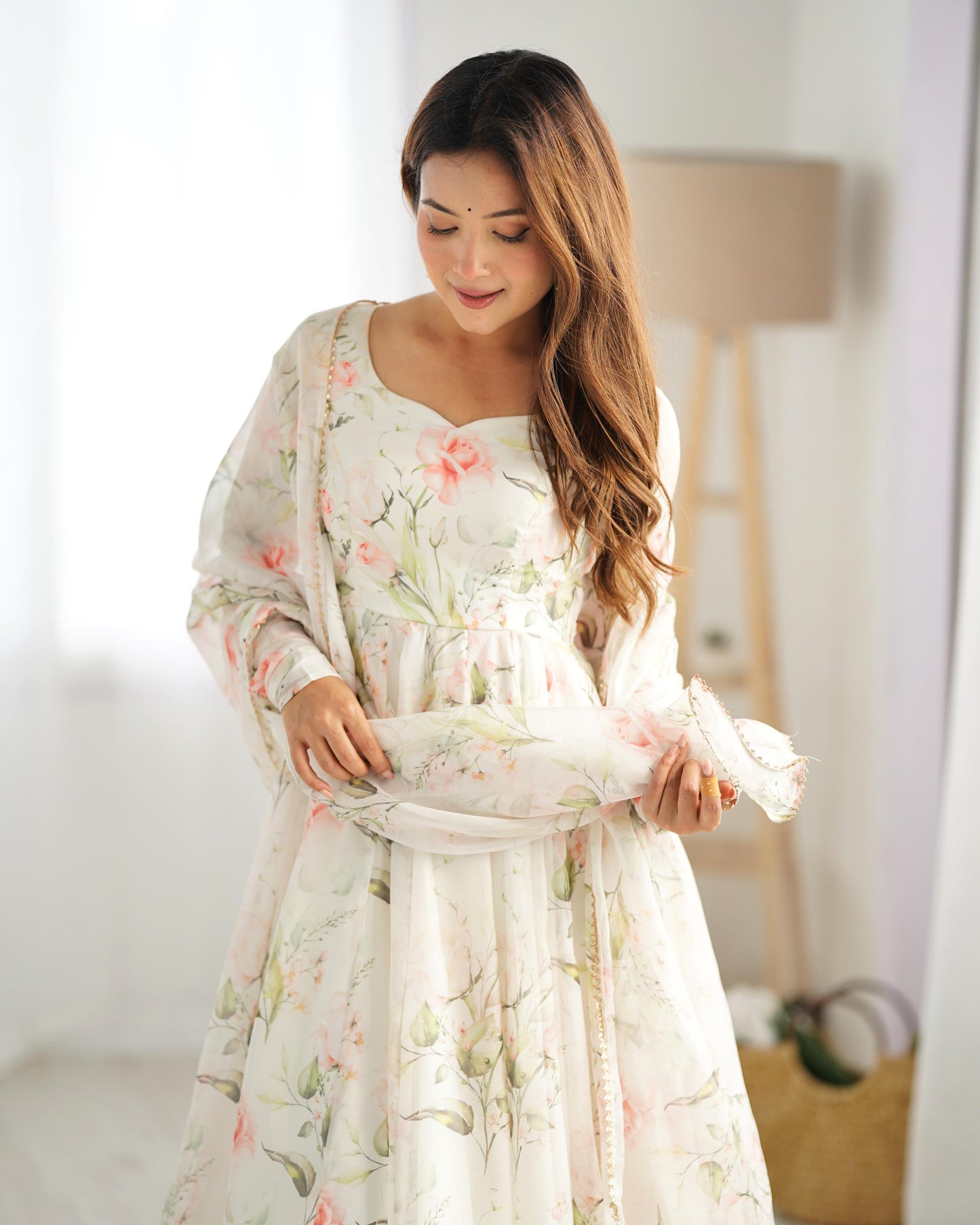 White Heavy Pure Soft Organza Silk With Print 3pc Kurta Set