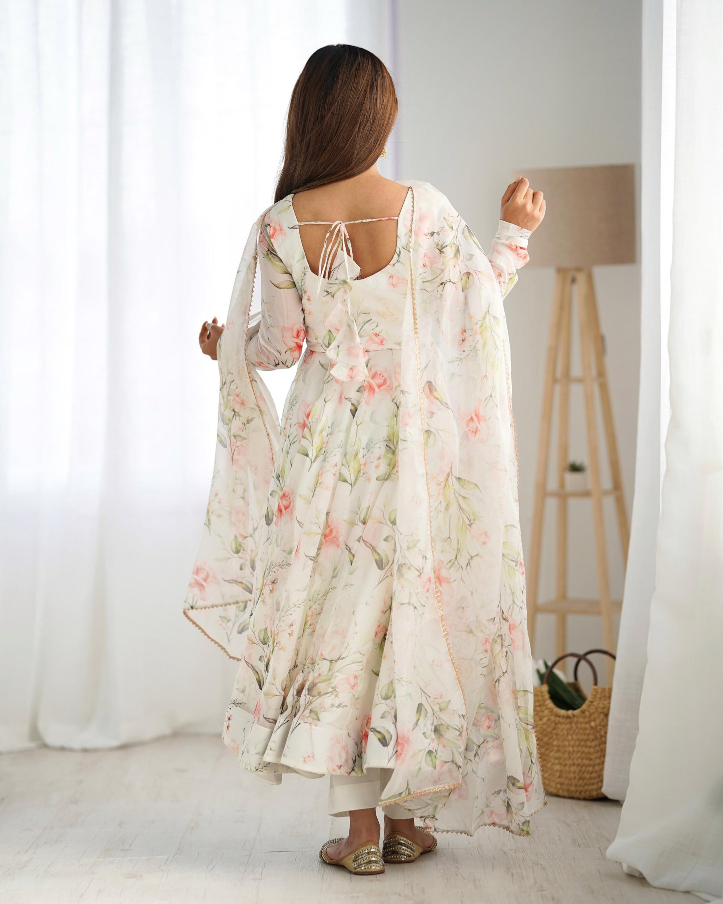 White Heavy Pure Soft Organza Silk With Print 3pc Kurta Set