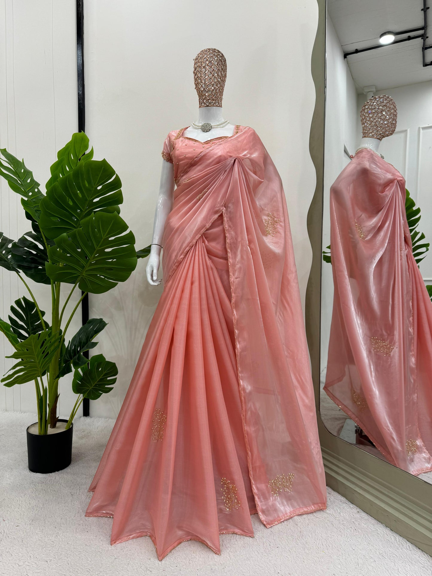 Peach Jimmy Chu Silk Saree