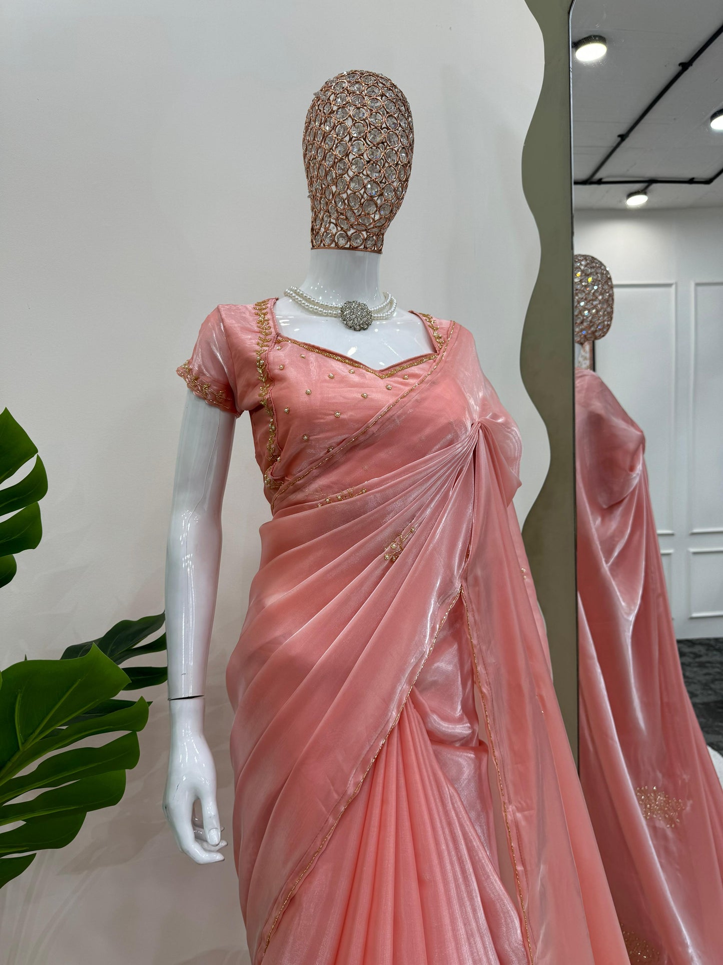 Peach Jimmy Chu Silk Saree