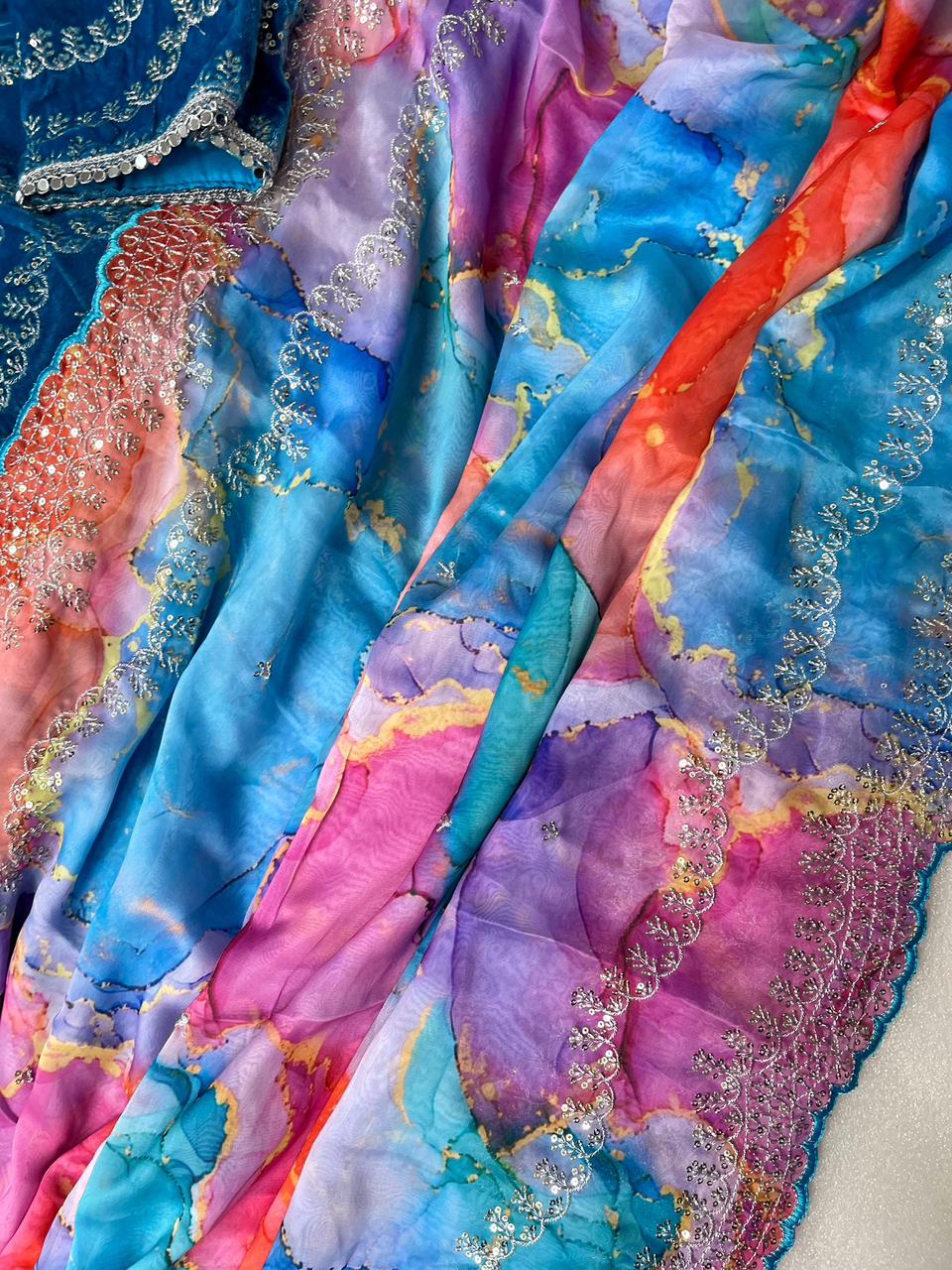 Pure Soft Rangoli Silk With Prism prints Saree