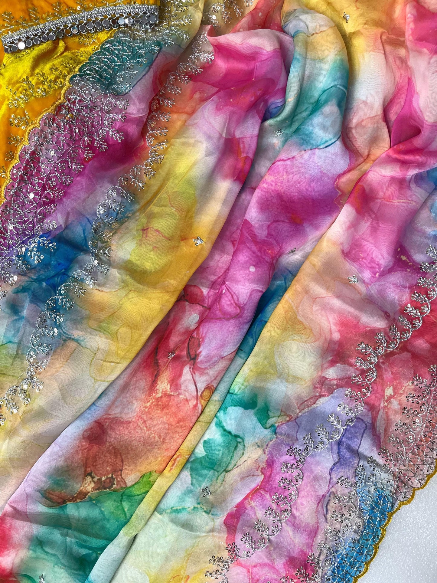 Pure Soft Rangoli Silk With Prism prints Saree