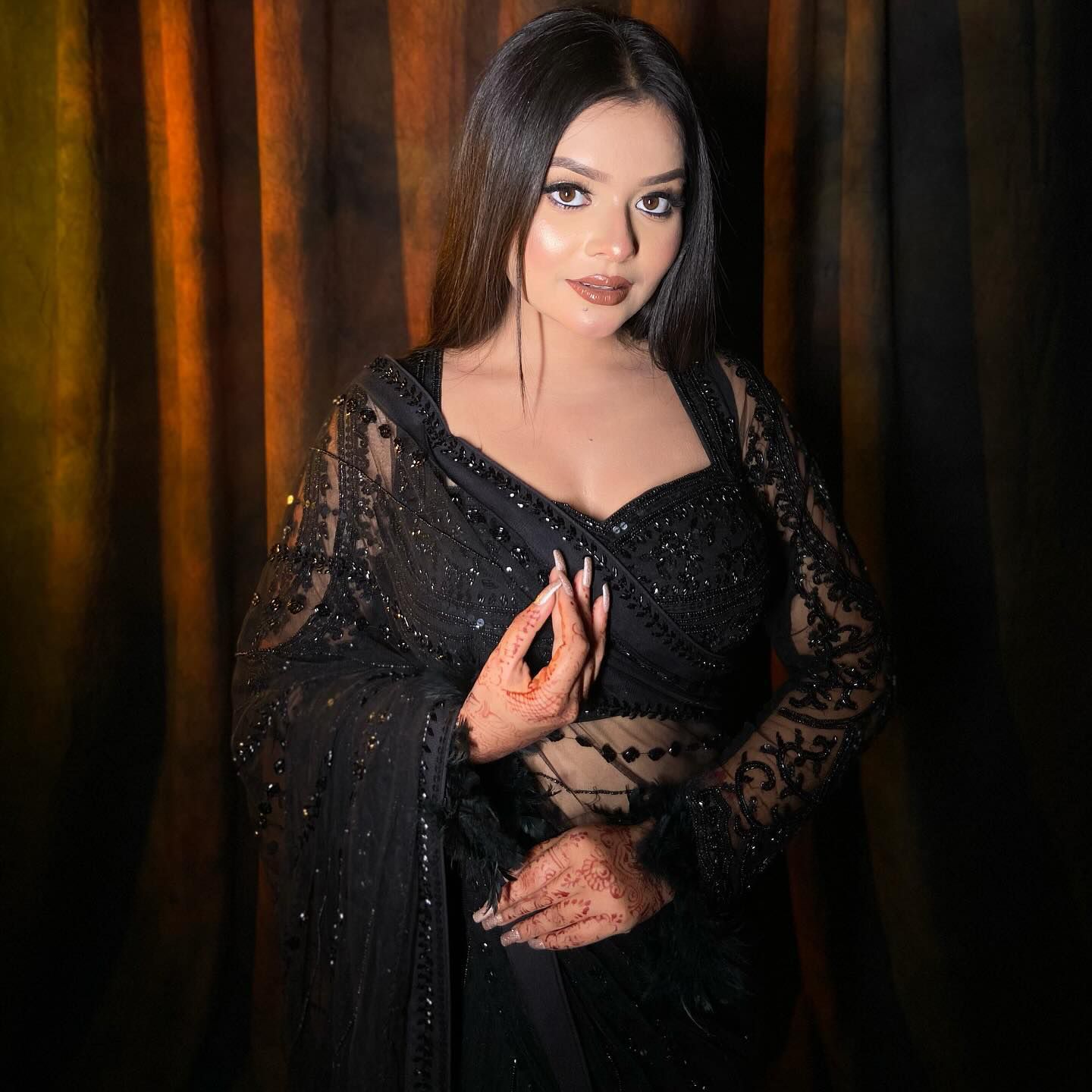 Beautiful Black Soft NetThread & Sequins work Saree