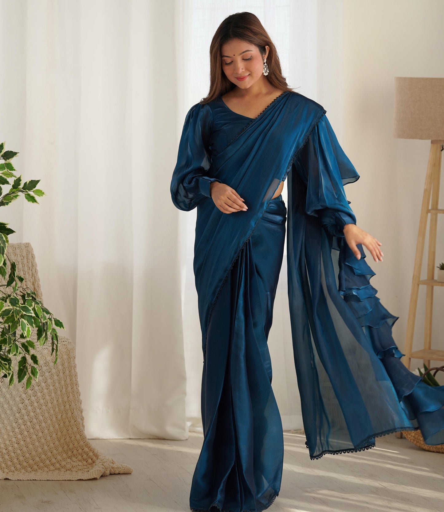 Tealblue Jimmy Choo Organza Ready To Wear Saree