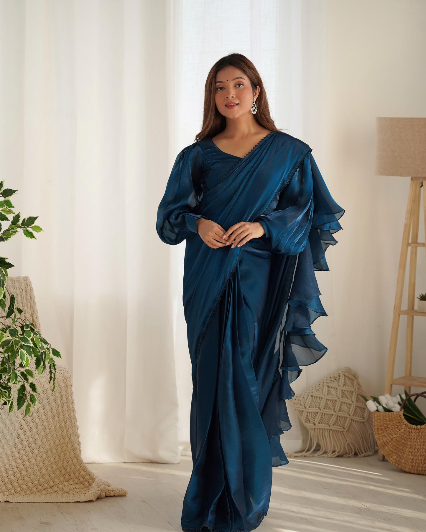 Tealblue Jimmy Choo Organza Ready To Wear Saree