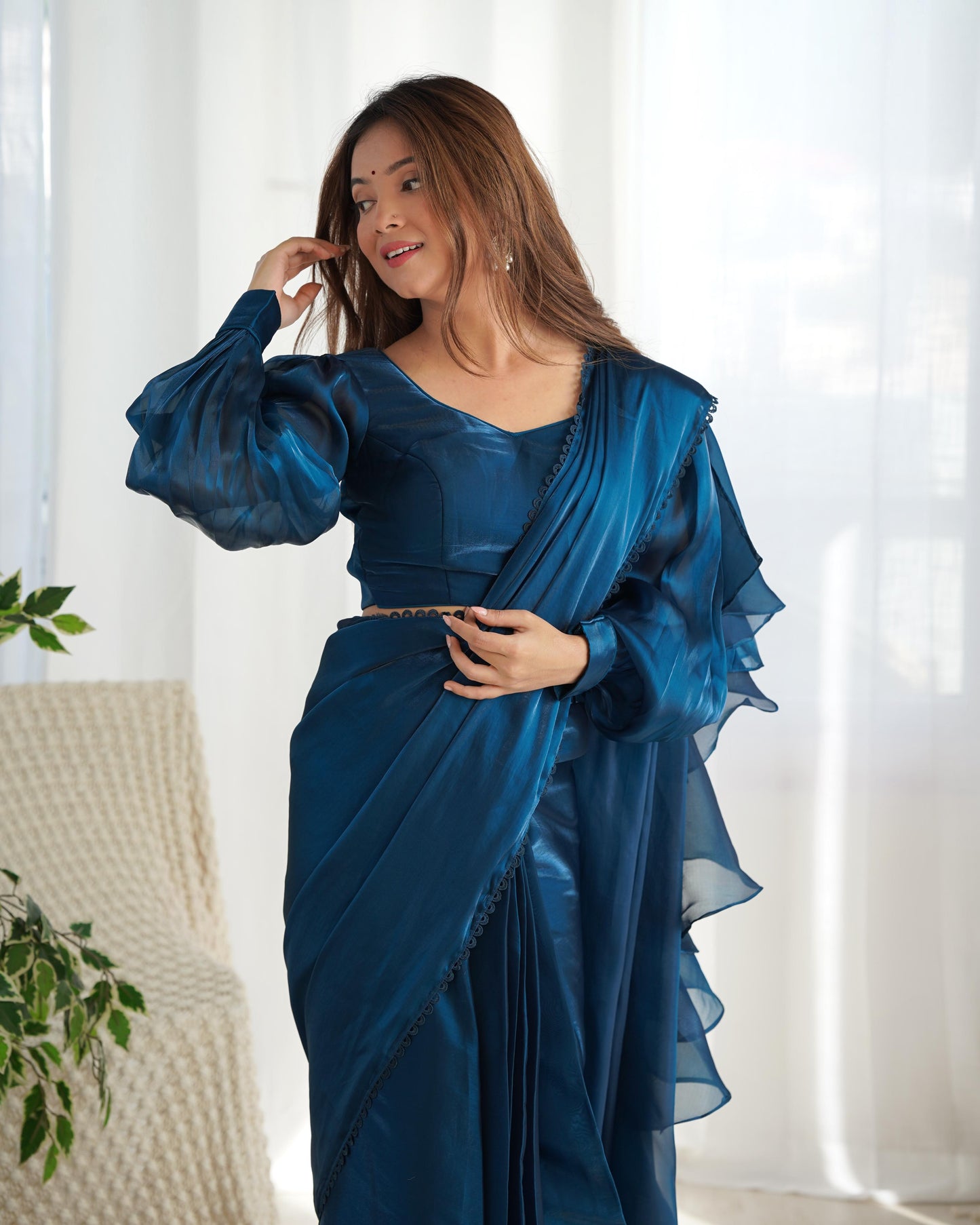 Tealblue Jimmy Choo Organza Ready To Wear Saree
