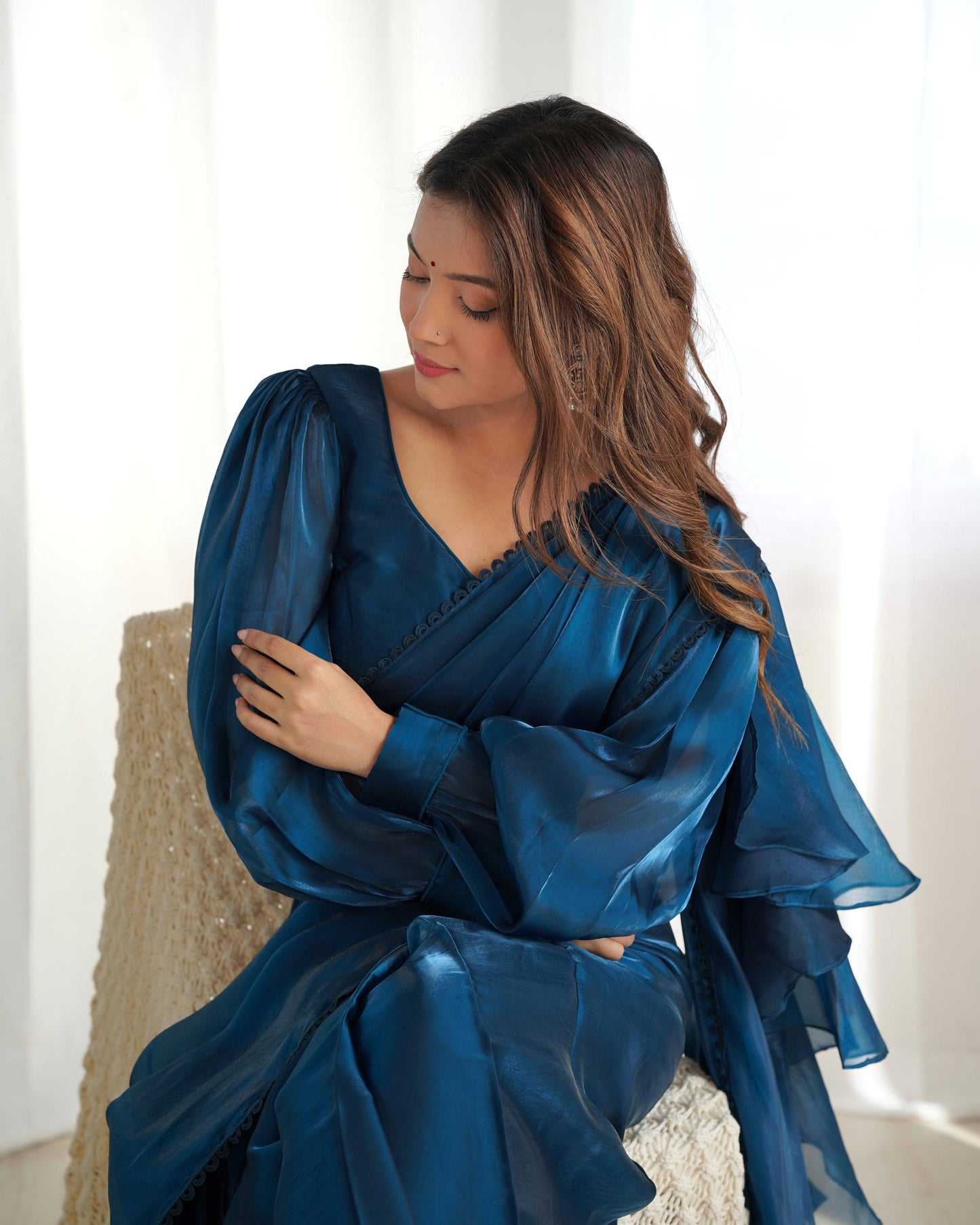 Tealblue Jimmy Choo Organza Ready To Wear Saree